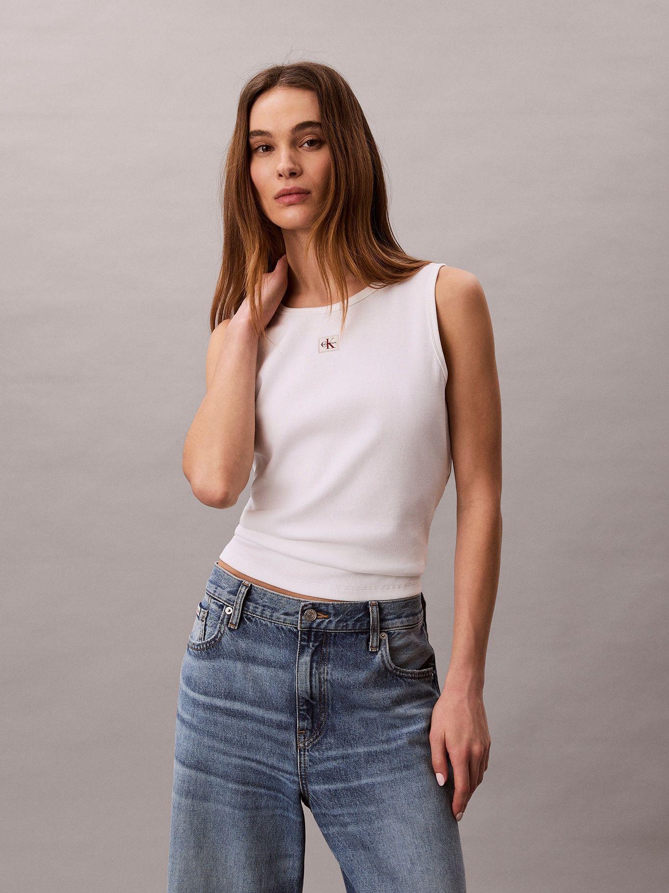 Polera de Punto sin Mangas Blanco Calvin Klein-0