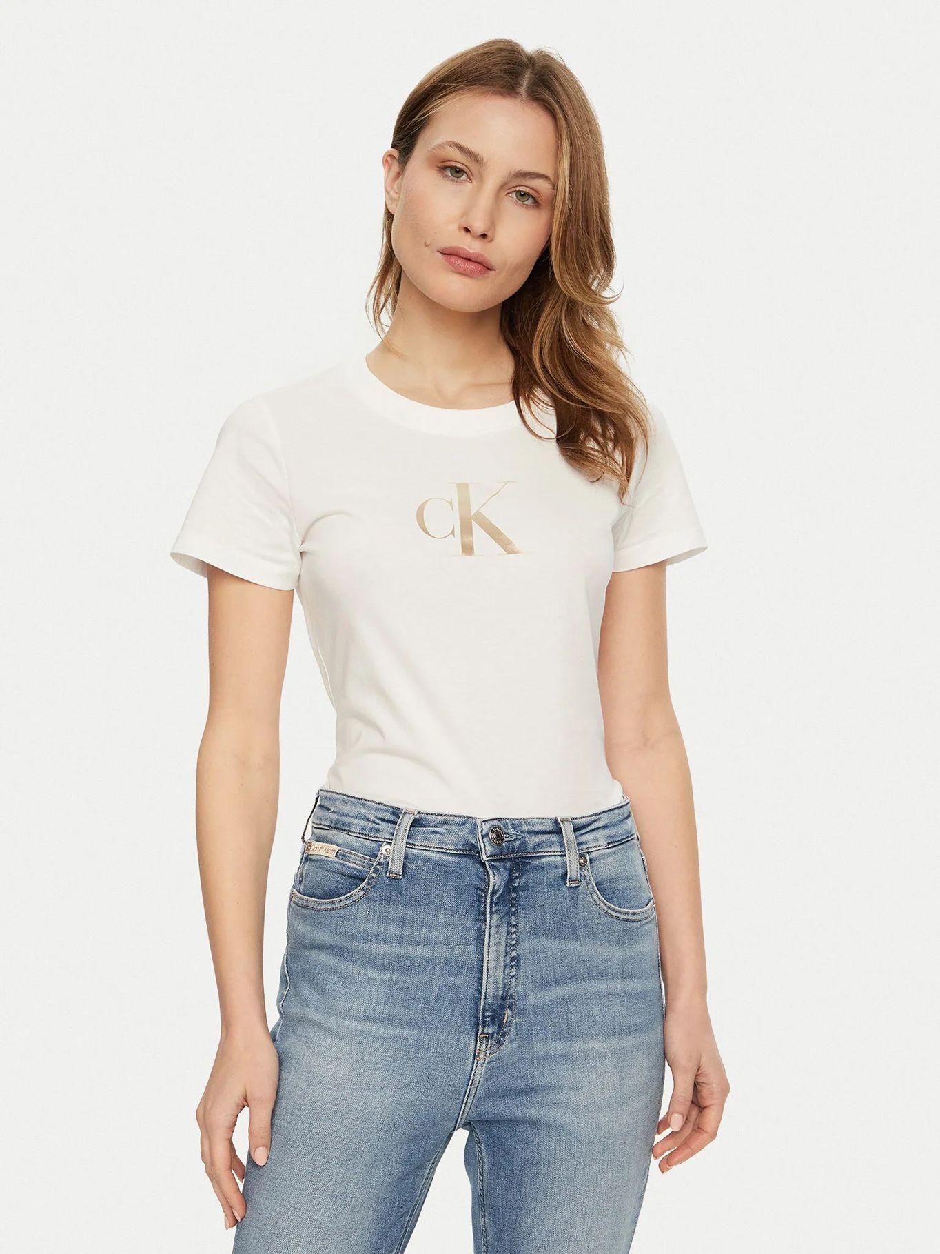 Polera slim con monograma Blanco Calvin Klein-0