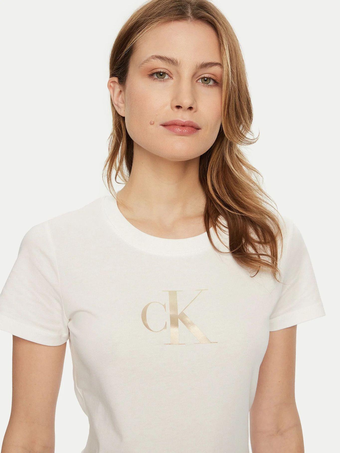 Polera slim con monograma Blanco Calvin Klein-3