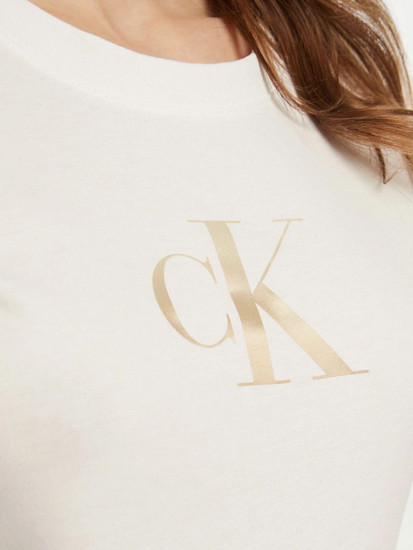 Polera slim con monograma Blanco Calvin Klein-4