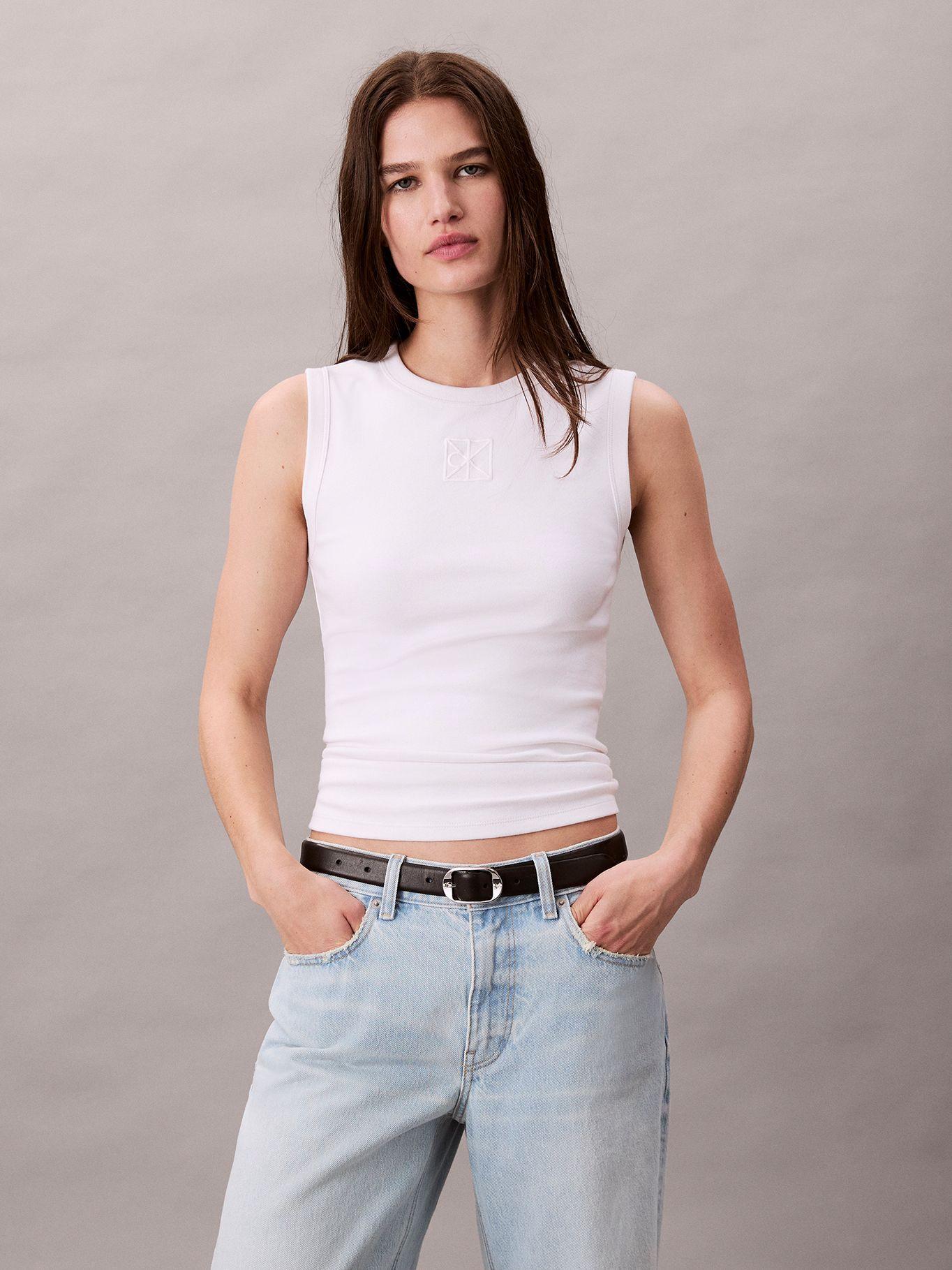 Polera De Tirantes De Canalé Blanco Calvin Klein-0
