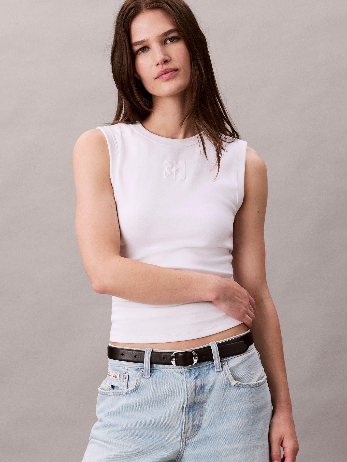 Polera De Tirantes De Canalé Blanco Calvin Klein-3