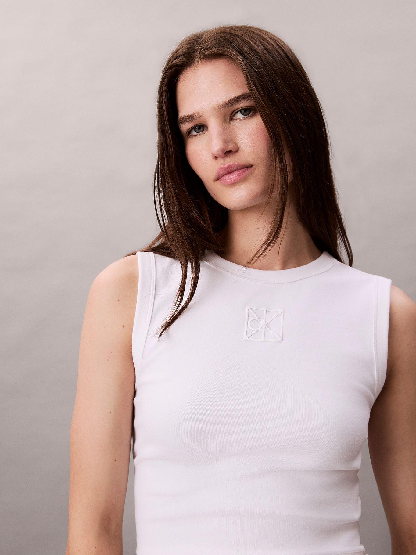 Polera De Tirantes De Canalé Blanco Calvin Klein-4