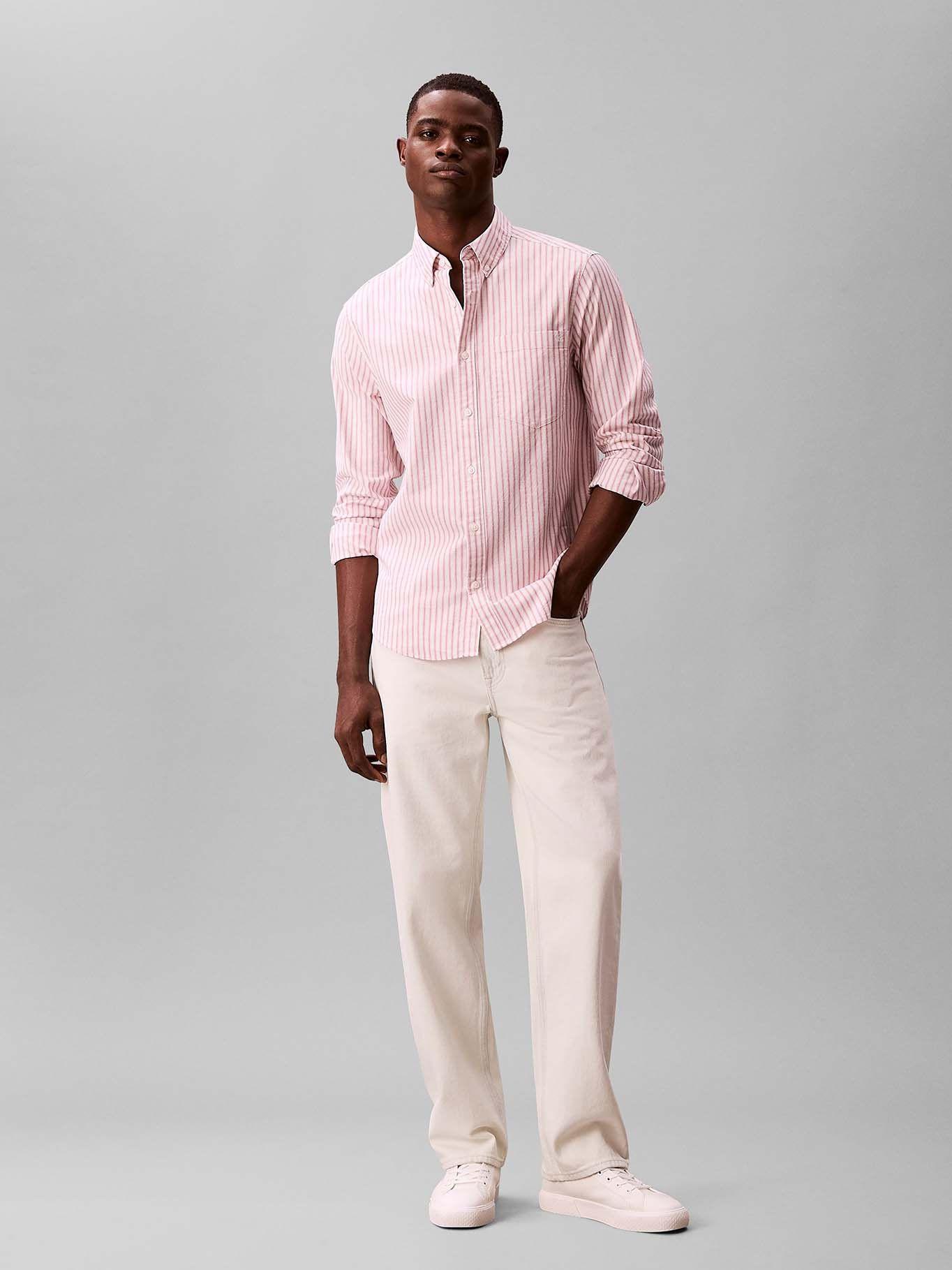 Camisa Oxford de Rayas con Bolsillo Rosado Calvin Klein-1
