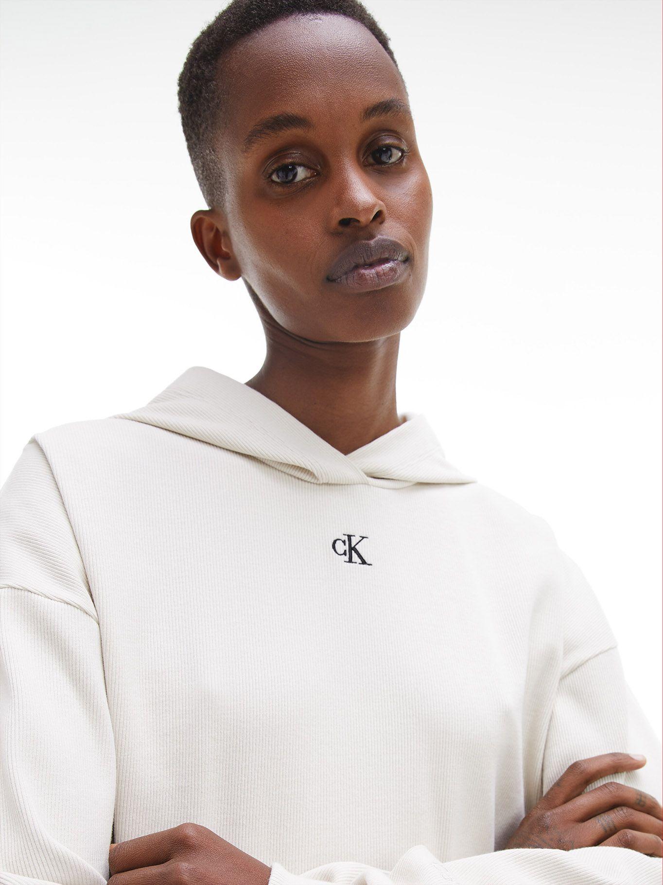Hoodie Ck Rib Crema Calvin Klein-3