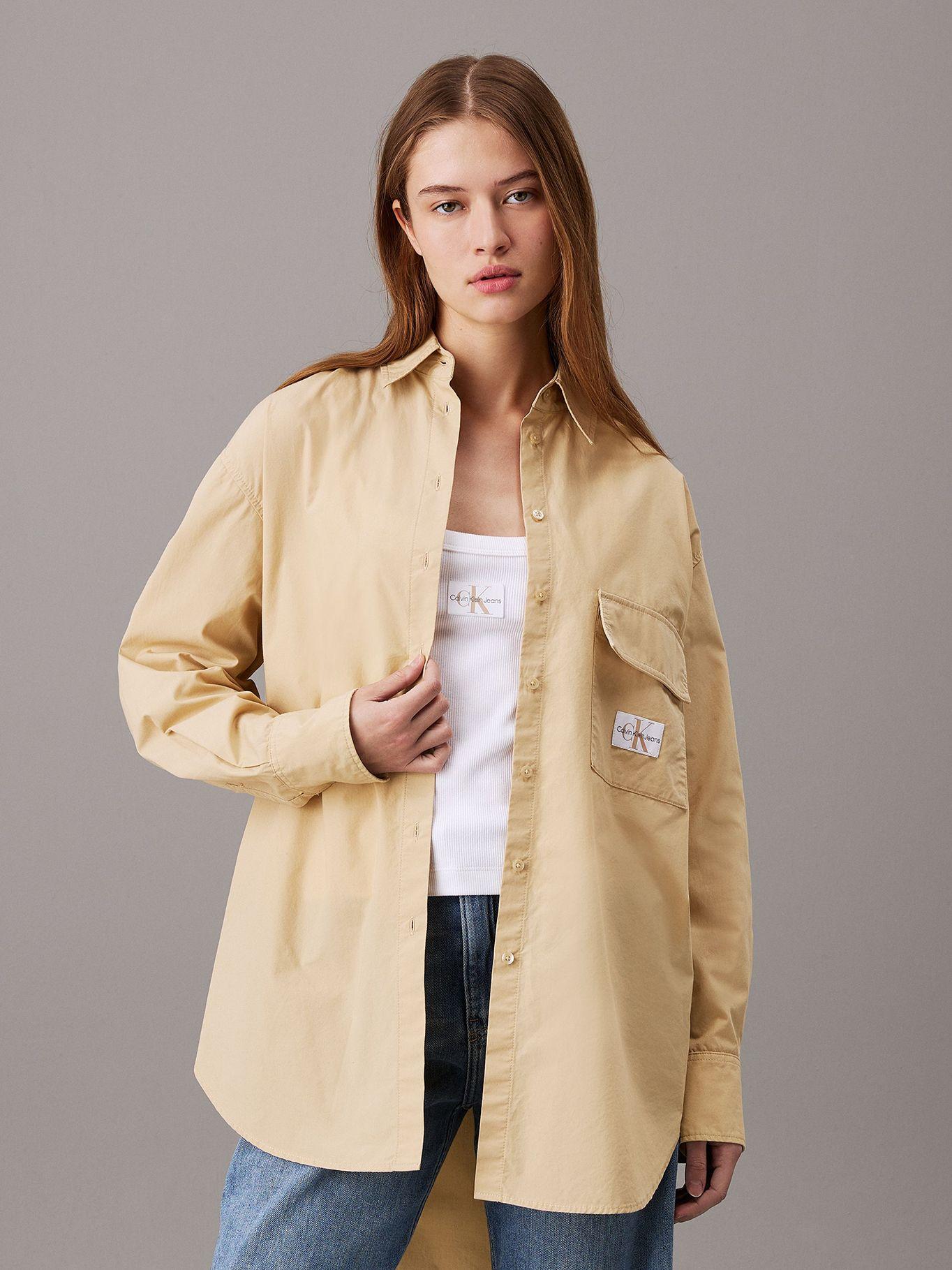 Camisa Long Cotton Utility Beige Calvin Klein-0