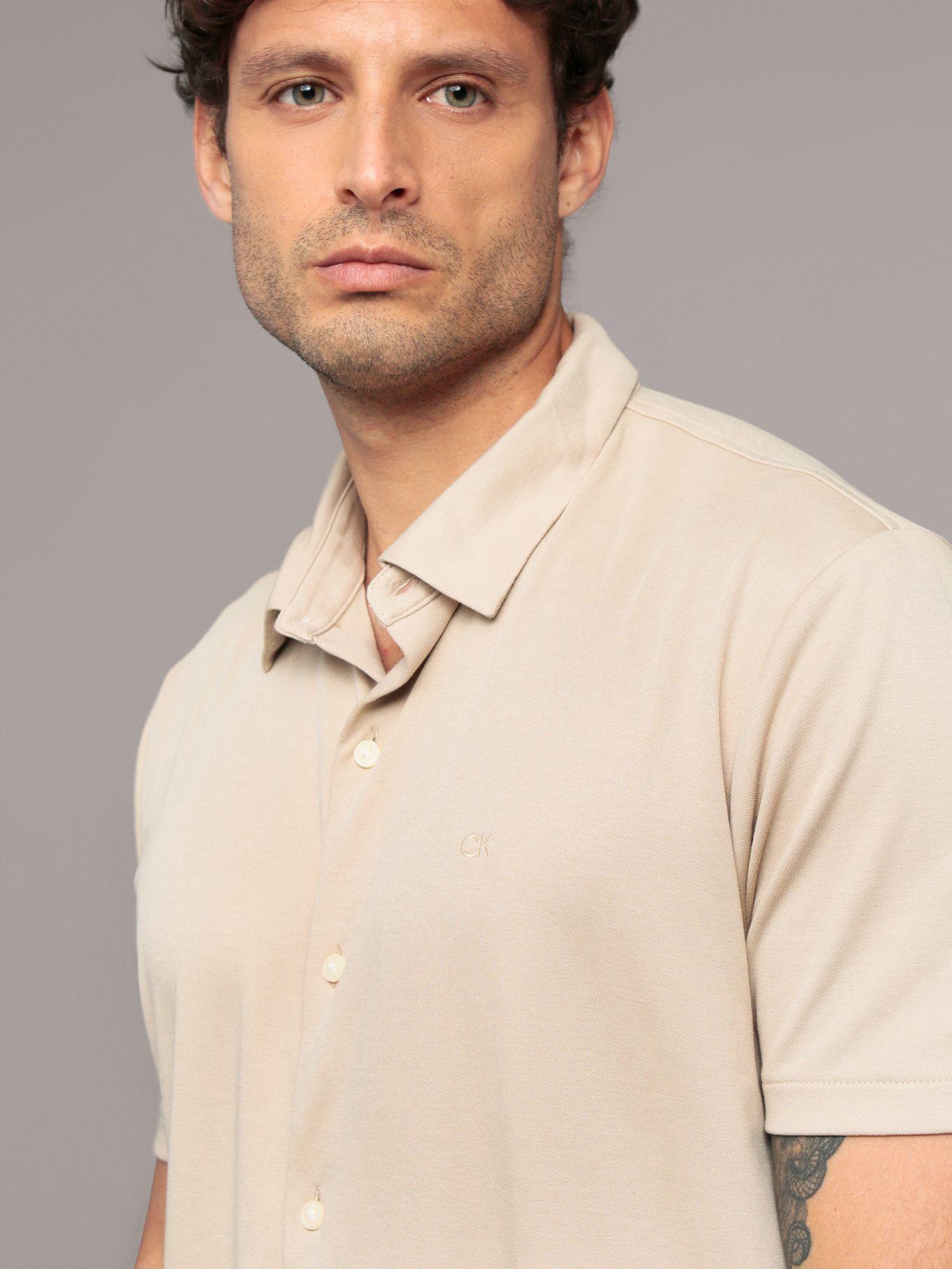 Camisa manga corta interlock suave Beige Calvin Klein-4