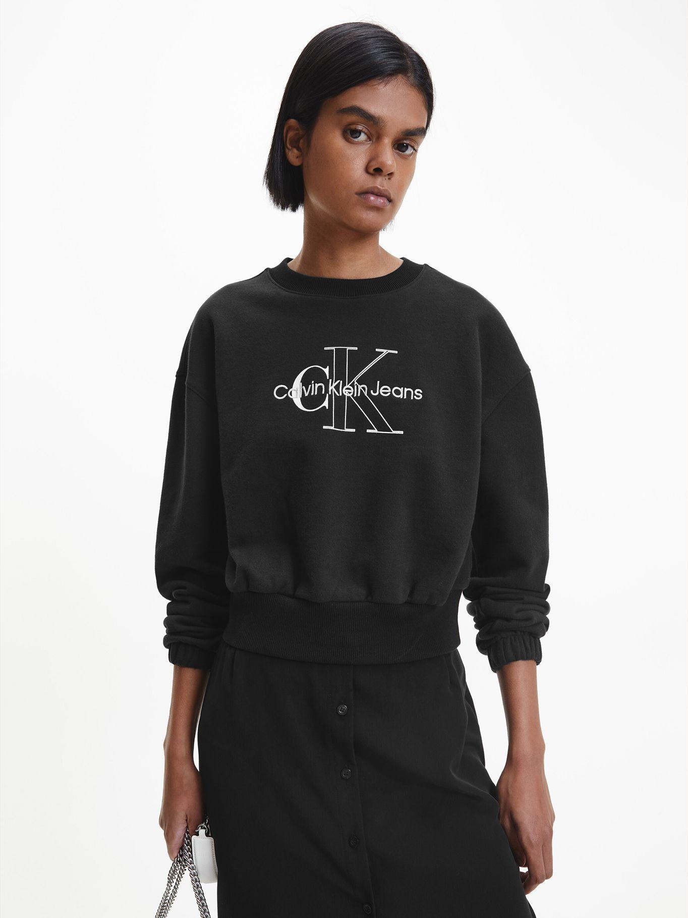 Polerón Crop Crew Monogram Negro Calvin Klein-0