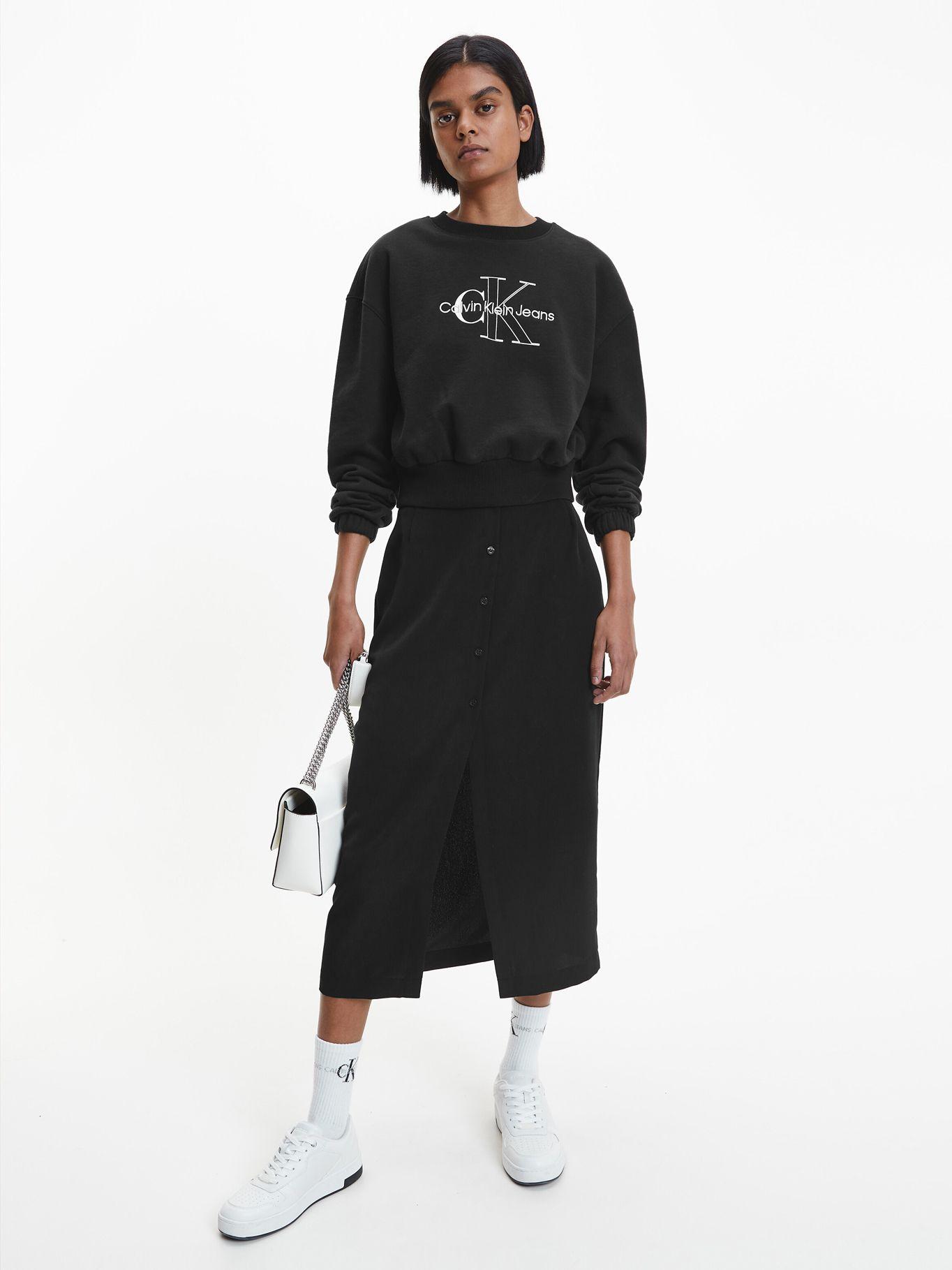Polerón Crop Crew Monogram Negro Calvin Klein-1