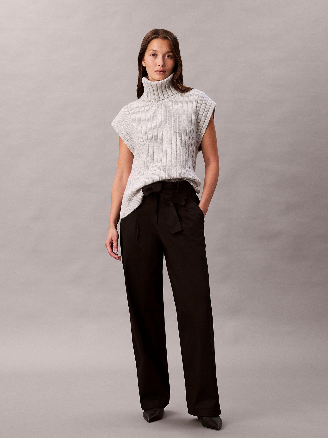 Pantalón Sarga Algodón con Cinturón Negro Calvin Klein-0