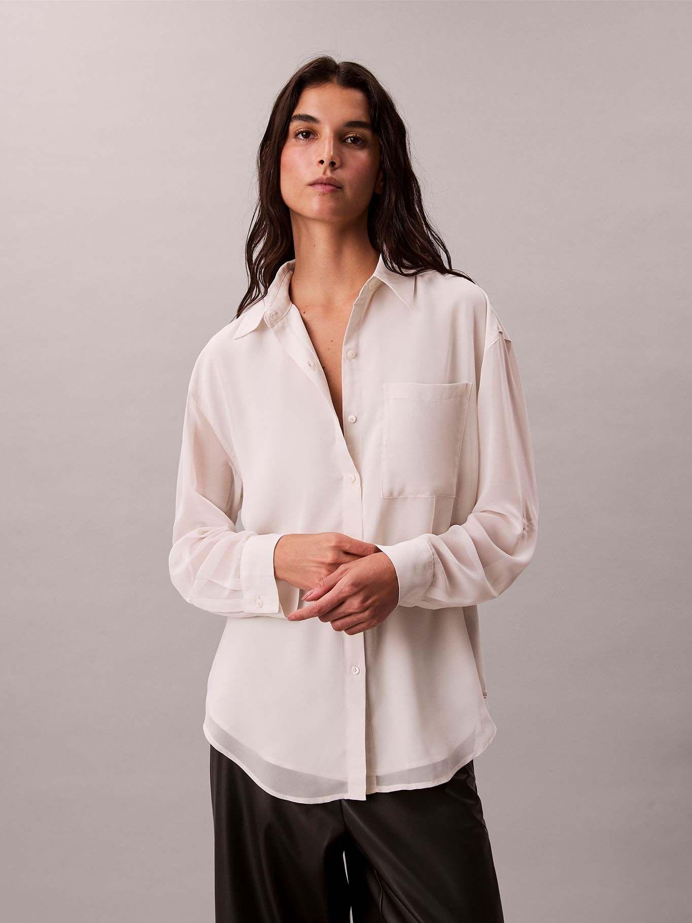 Blusa De Manga Remangable Beige Calvin Klein-0