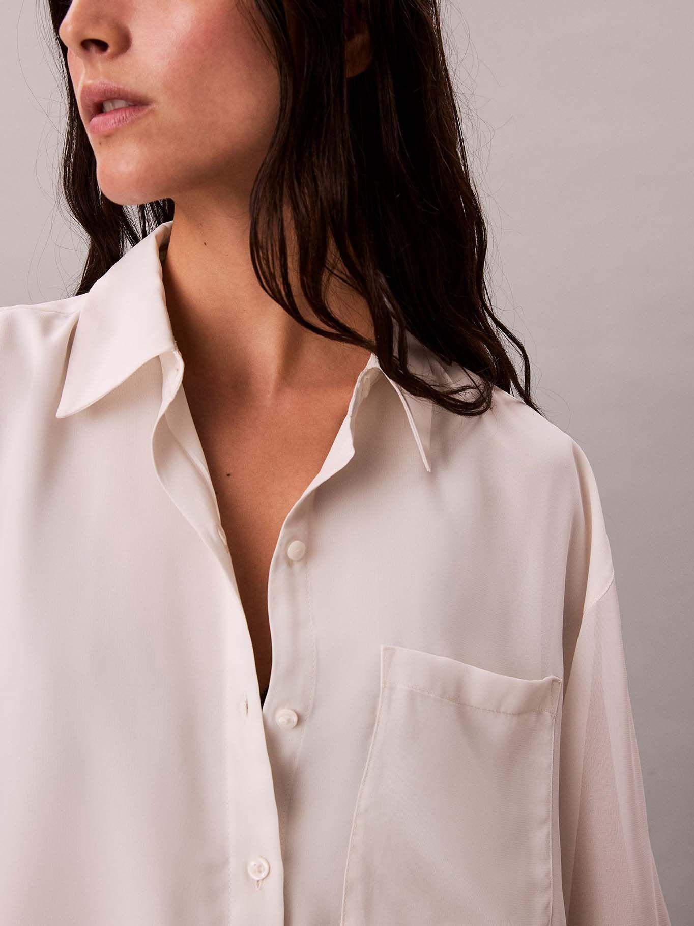 Blusa De Manga Remangable Beige Calvin Klein-5