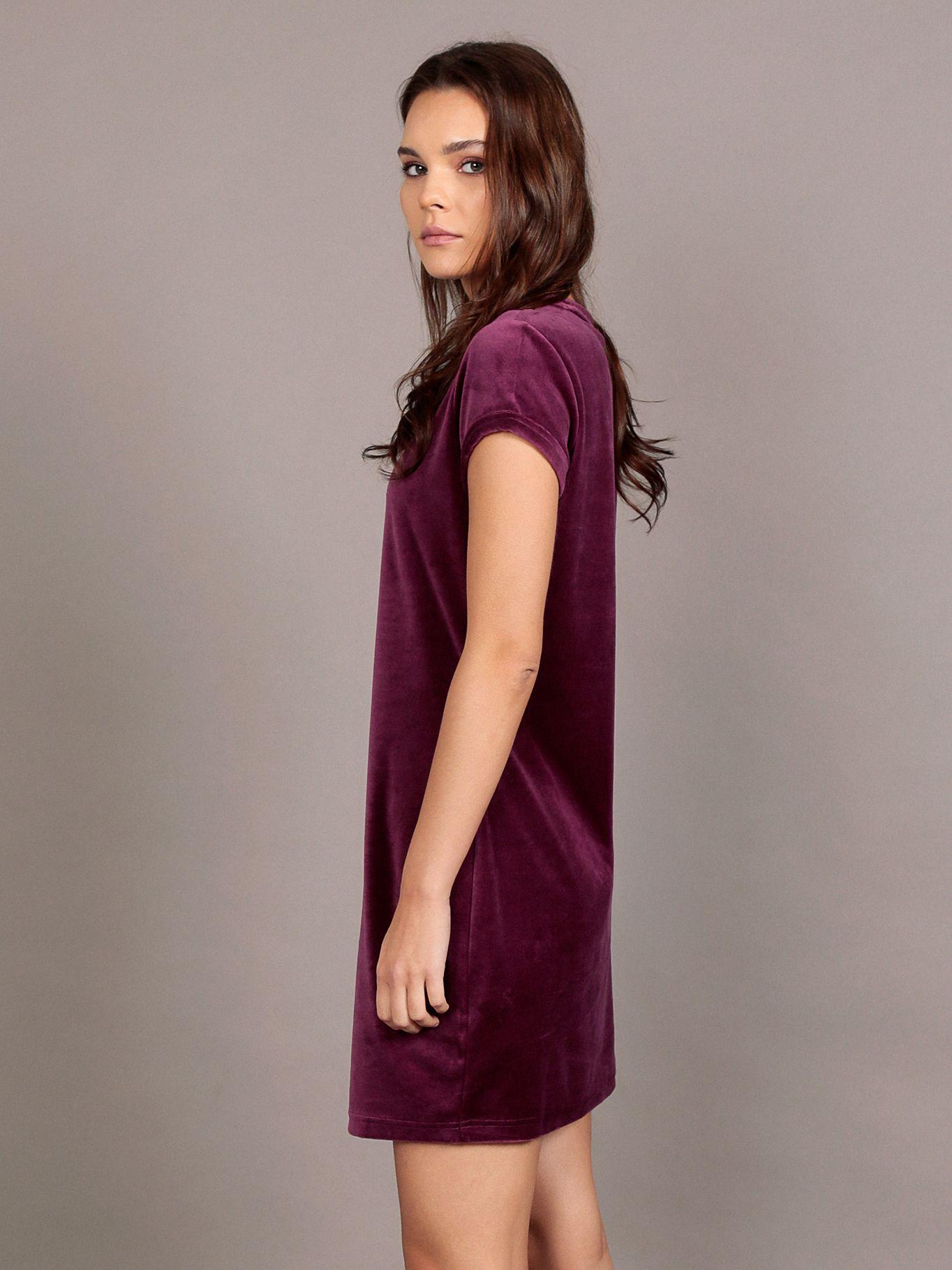 Vestido Mini de Terciopelo Morado Calvin Klein-3