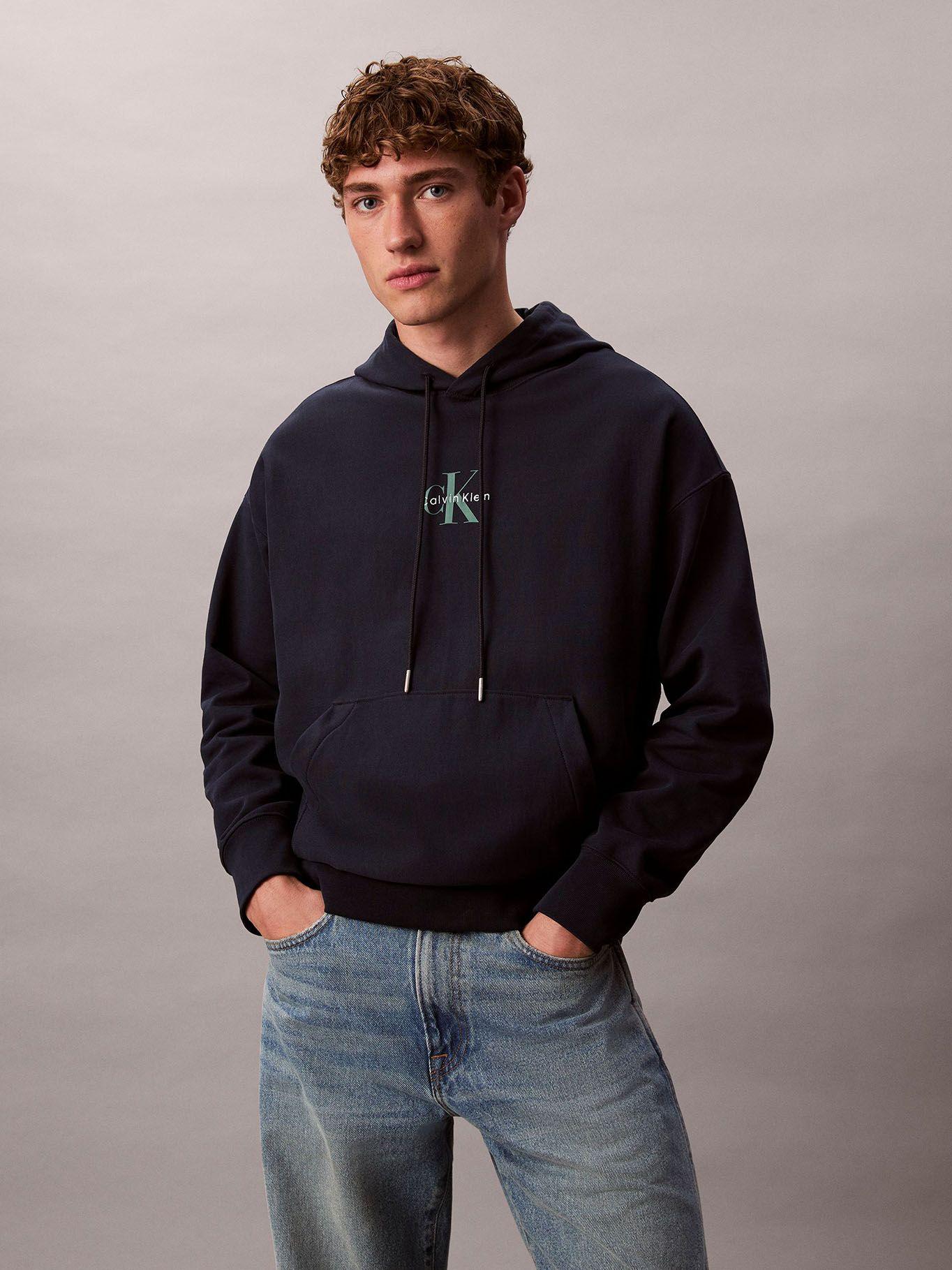 Polerón con Gorro y Tejido Felpa Azul Calvin Klein-0