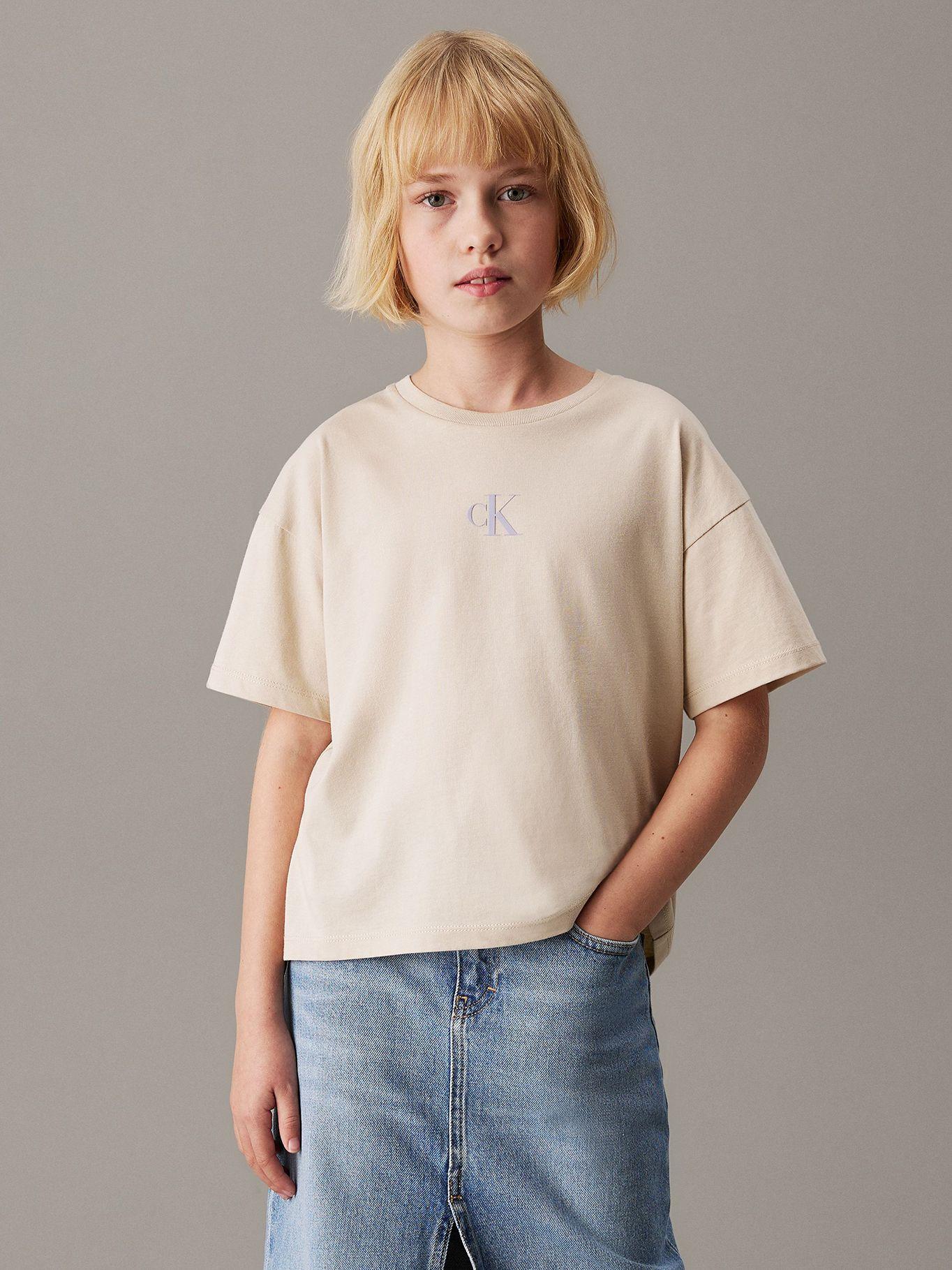 Polera Niña Boxy Monograma Estampado Beige Calvin Klein-0