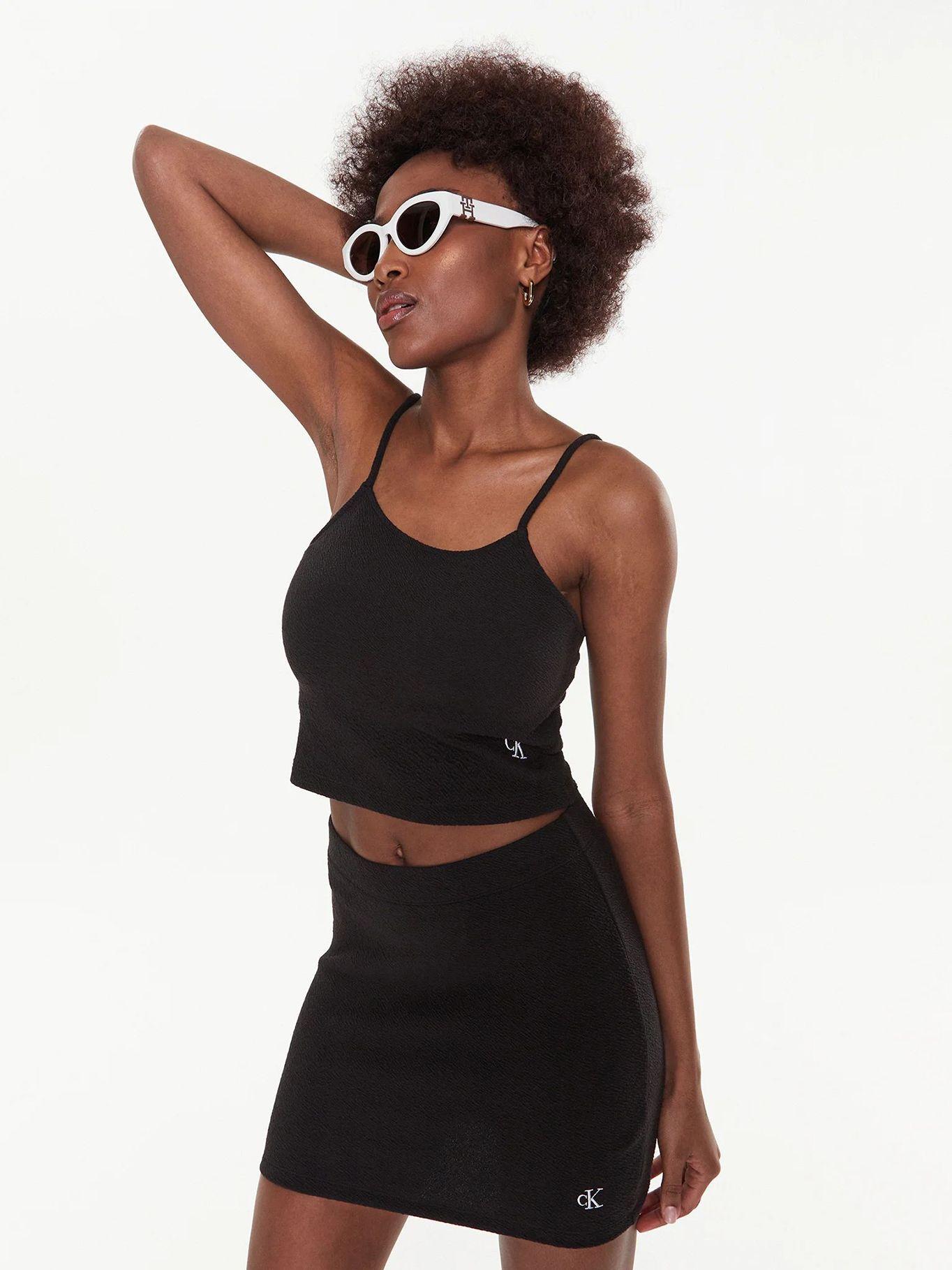 Top cropped elástico milrayas Negro Calvin Klein-0