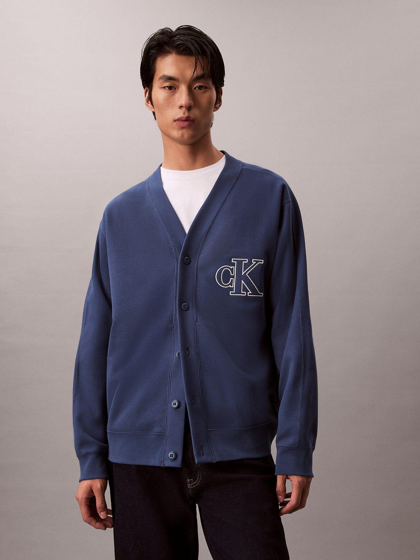 Cárdigan de Punto Acanalado con Logo Azul Calvin Klein-0
