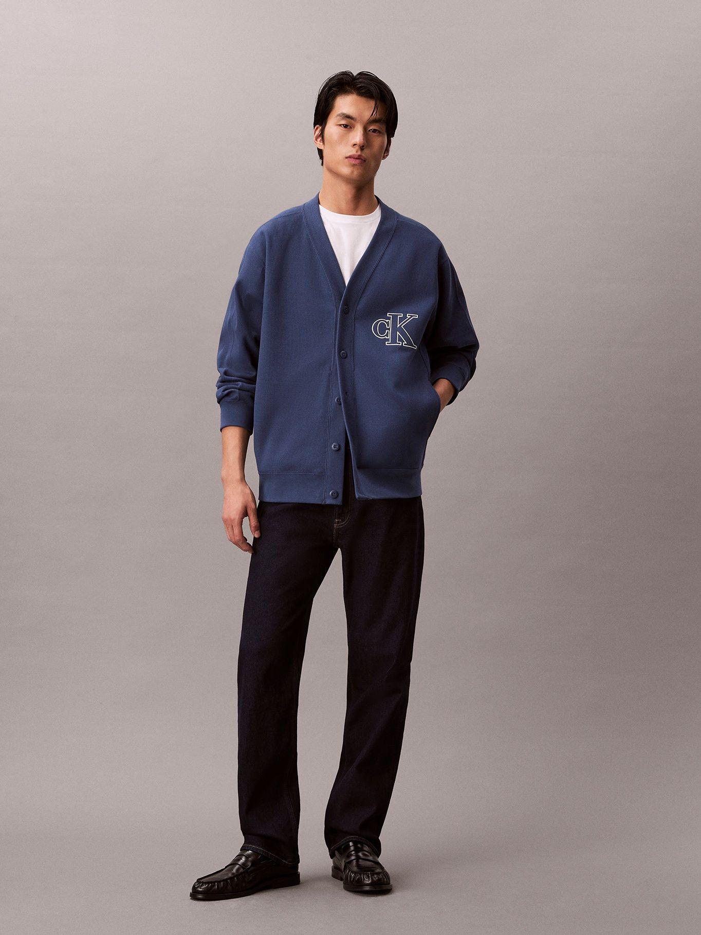 Cárdigan de Punto Acanalado con Logo Azul Calvin Klein-1