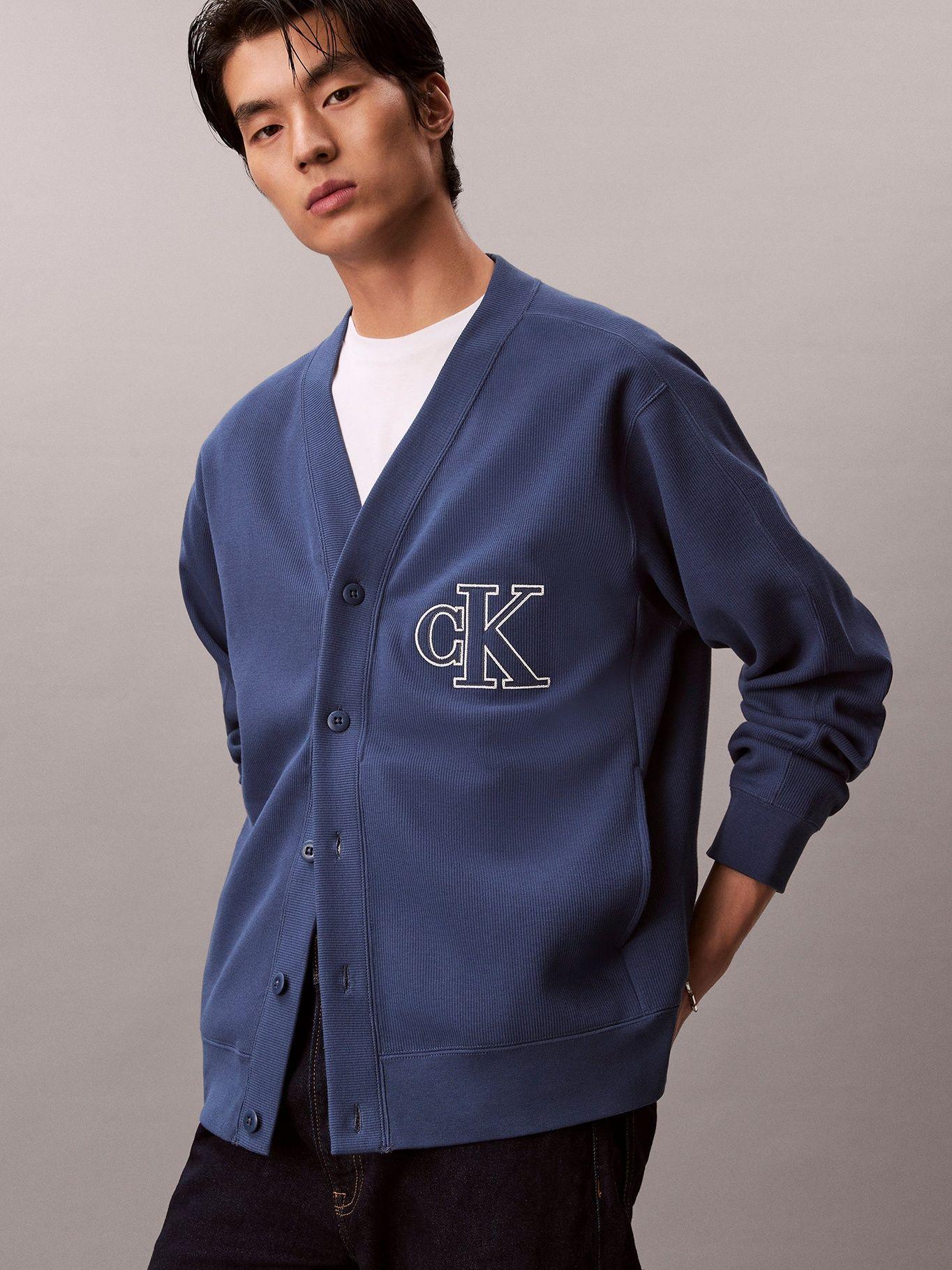 Cárdigan de Punto Acanalado con Logo Azul Calvin Klein-3