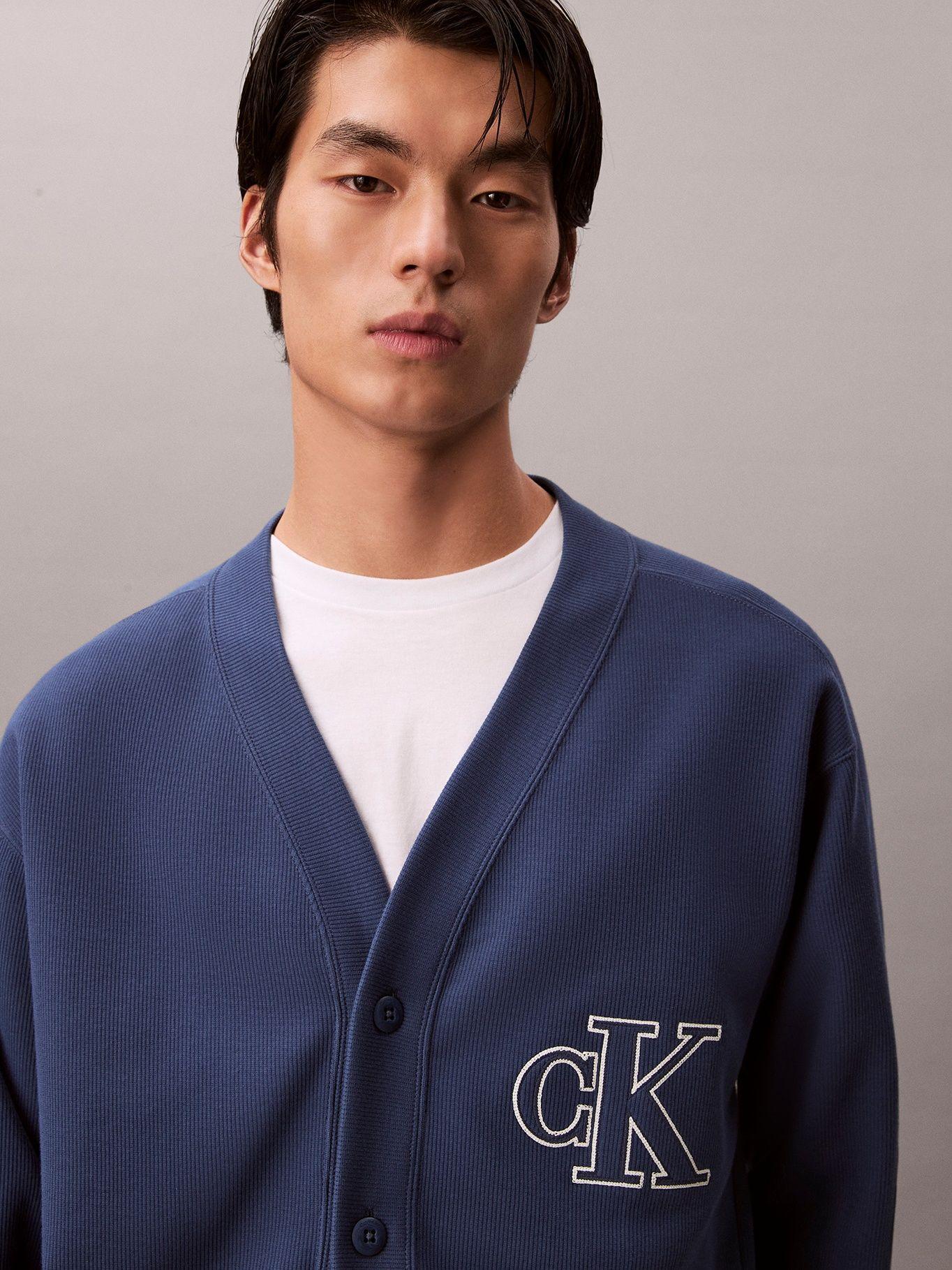 Cárdigan de Punto Acanalado con Logo Azul Calvin Klein-4