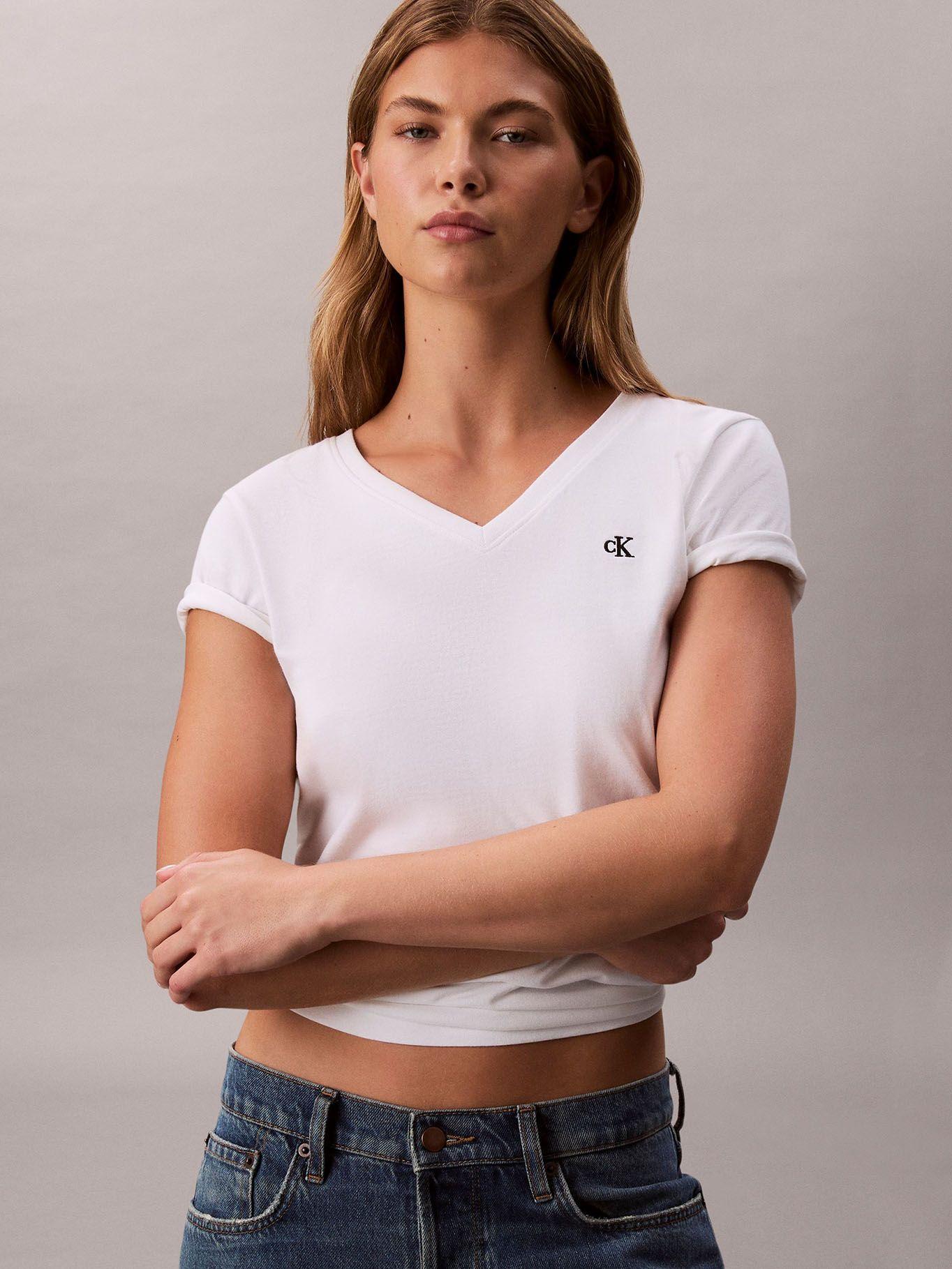 Polera Cuello en V y Logo Archive Blanco Calvin Klein-3