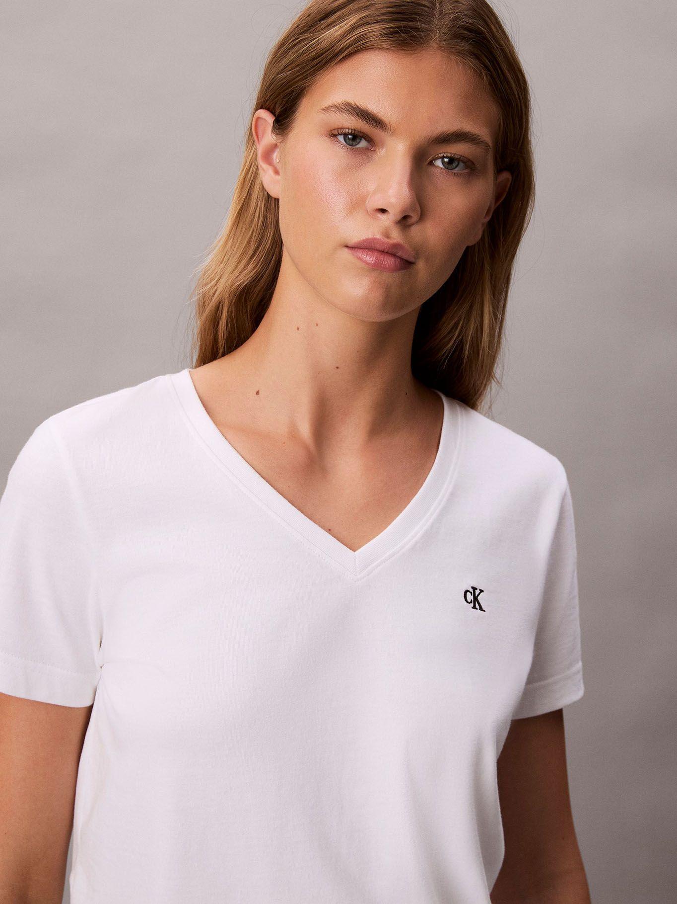 Polera Cuello en V y Logo Archive Blanco Calvin Klein-4