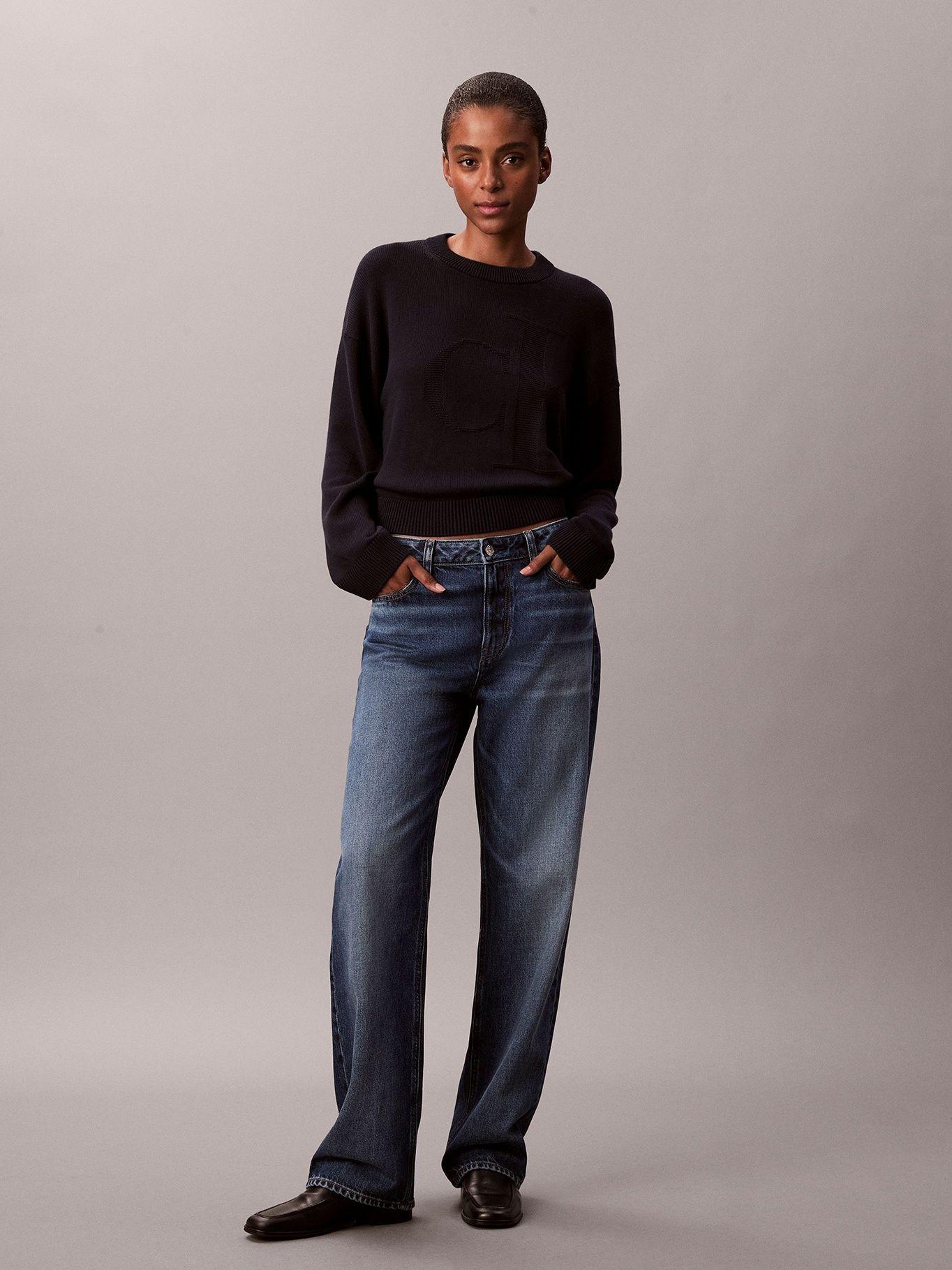 Sweater de Algodón Suave con Logo Azul Calvin Klein-1