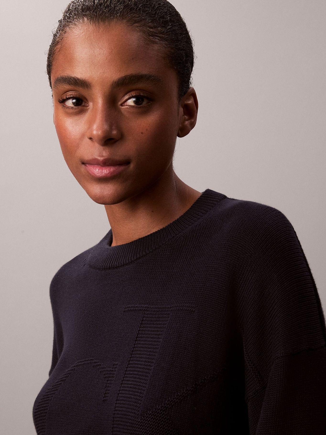 Sweater de Algodón Suave con Logo Azul Calvin Klein-4