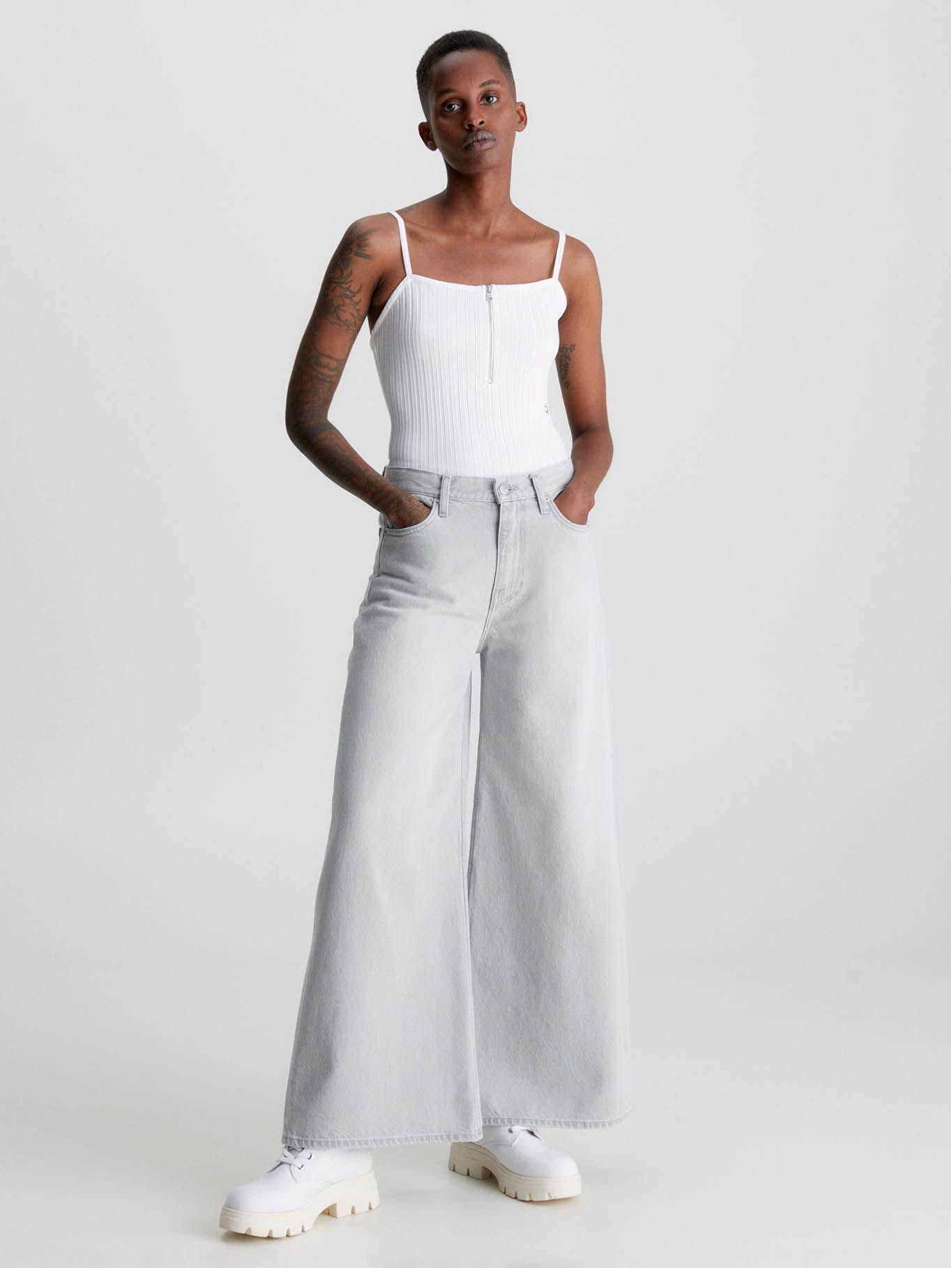 Bodi con cremallera de punto de canalé Blanco Calvin Klein-1