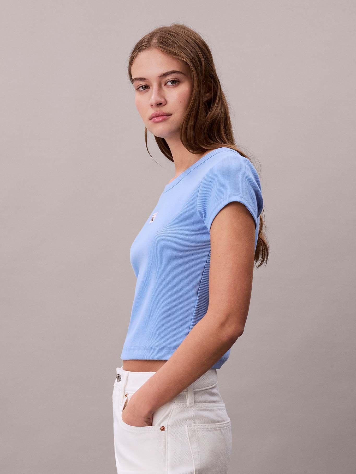 Polera Cotton Stretch Rib Celeste Calvin Klein-3