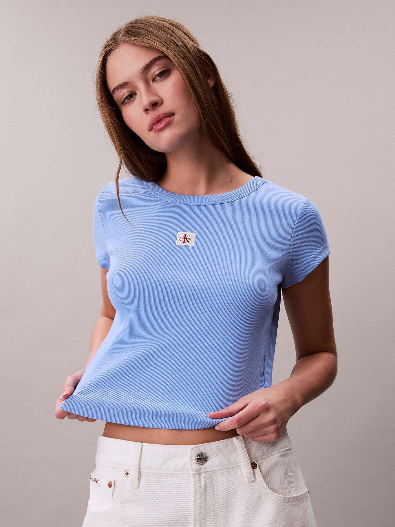 Polera Cotton Stretch Rib Celeste Calvin Klein-4