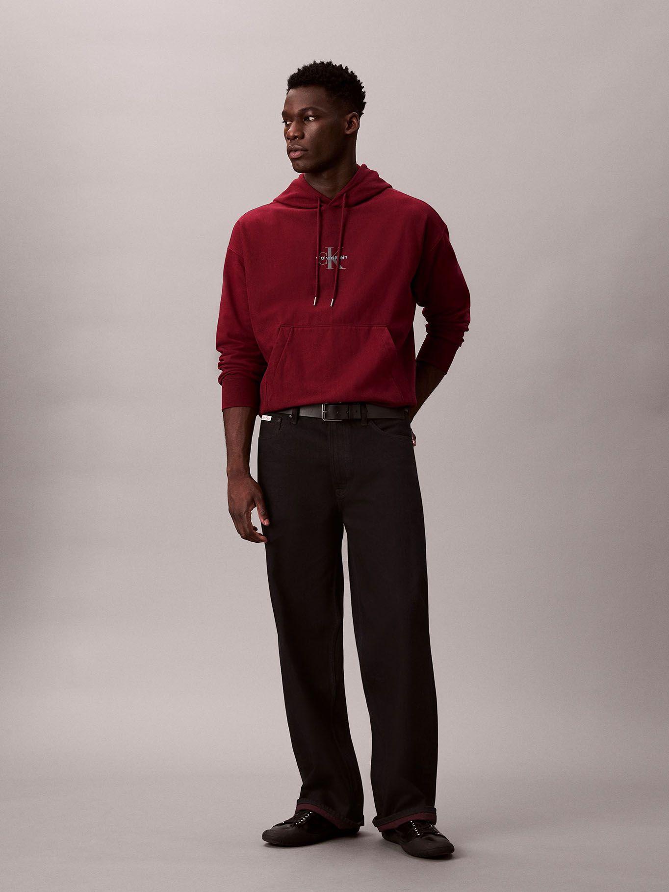 Polerón con Gorro y Tejido Felpa Burdeo Calvin Klein-1