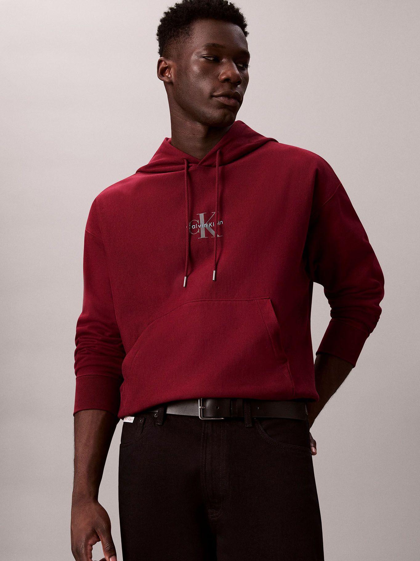 Polerón con Gorro y Tejido Felpa Burdeo Calvin Klein-3