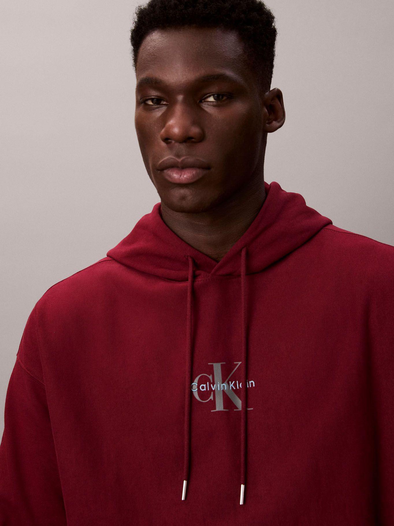 Polerón con Gorro y Tejido Felpa Burdeo Calvin Klein-4