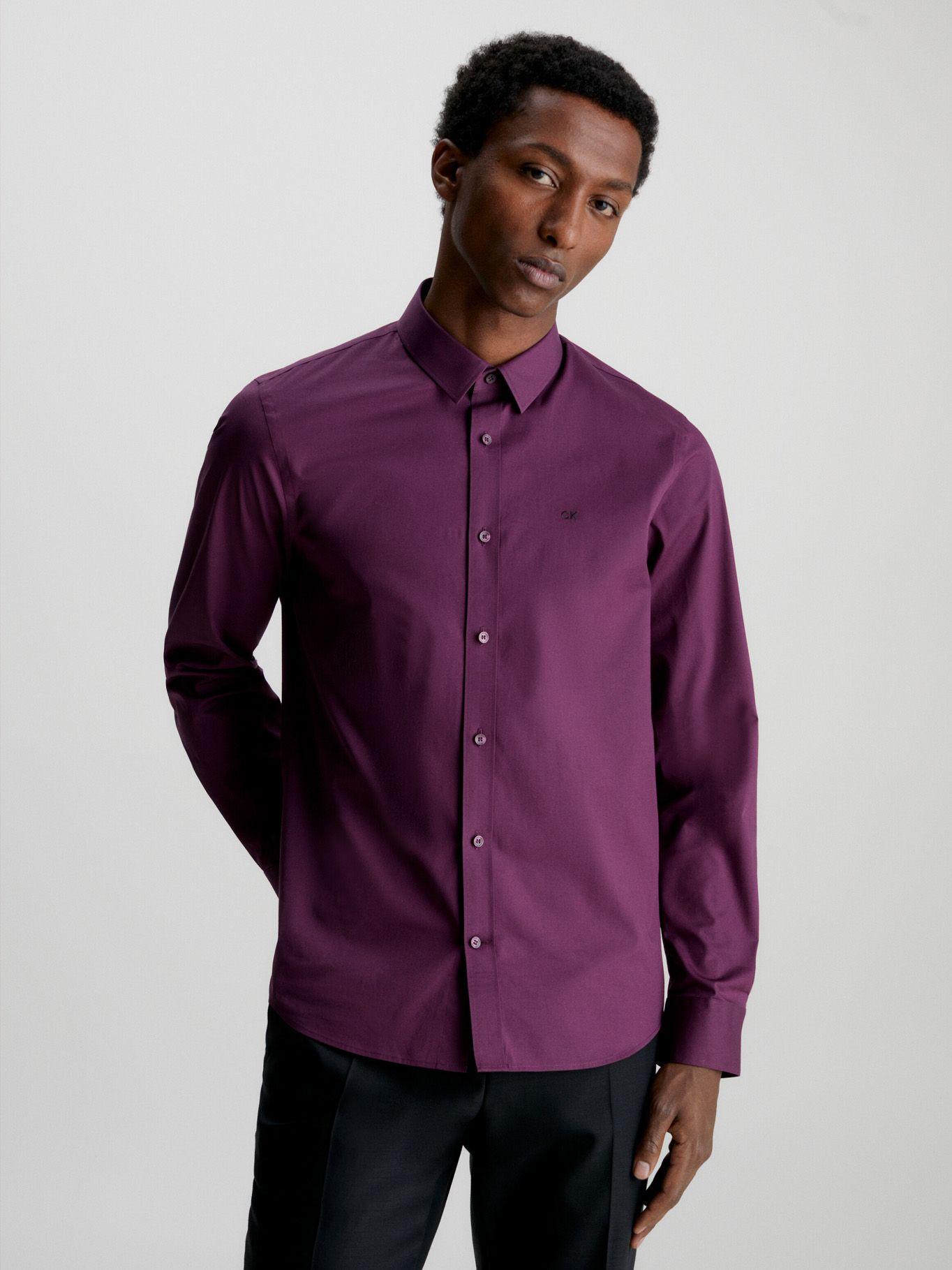 Camisa Stretch Poplin Slim Morado Calvin Klein-0