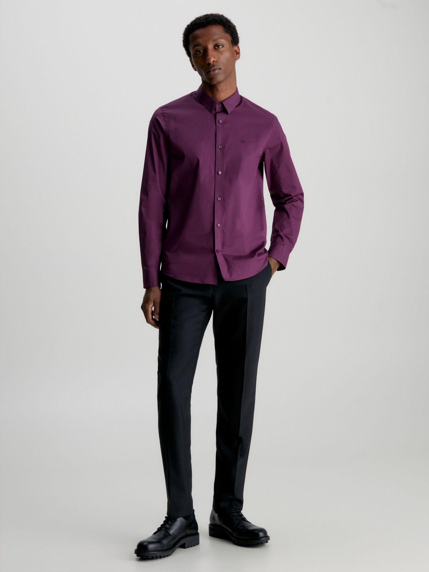 Camisa Stretch Poplin Slim Morado Calvin Klein-1