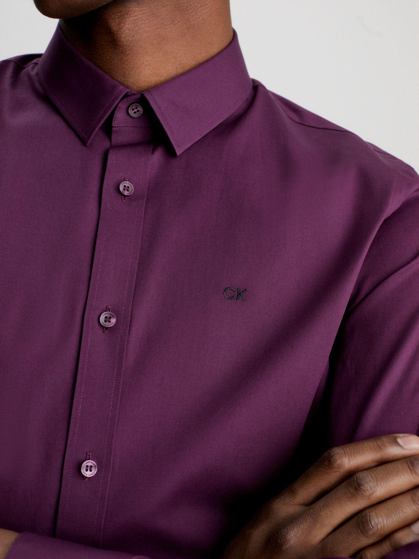 Camisa Stretch Poplin Slim Morado Calvin Klein-3