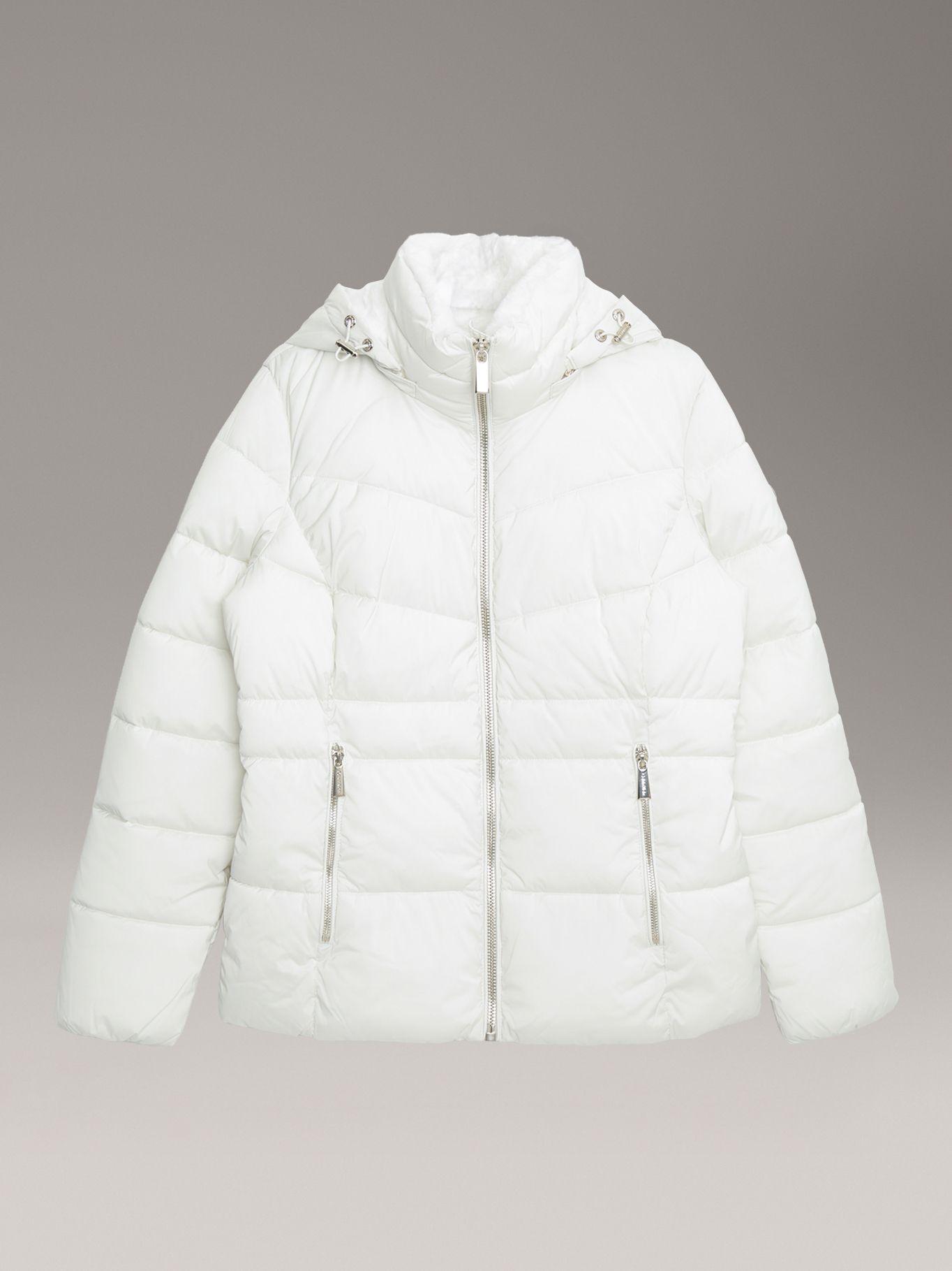 Parka Puffer Corta con Gorro Blanco Calvin Klein-4