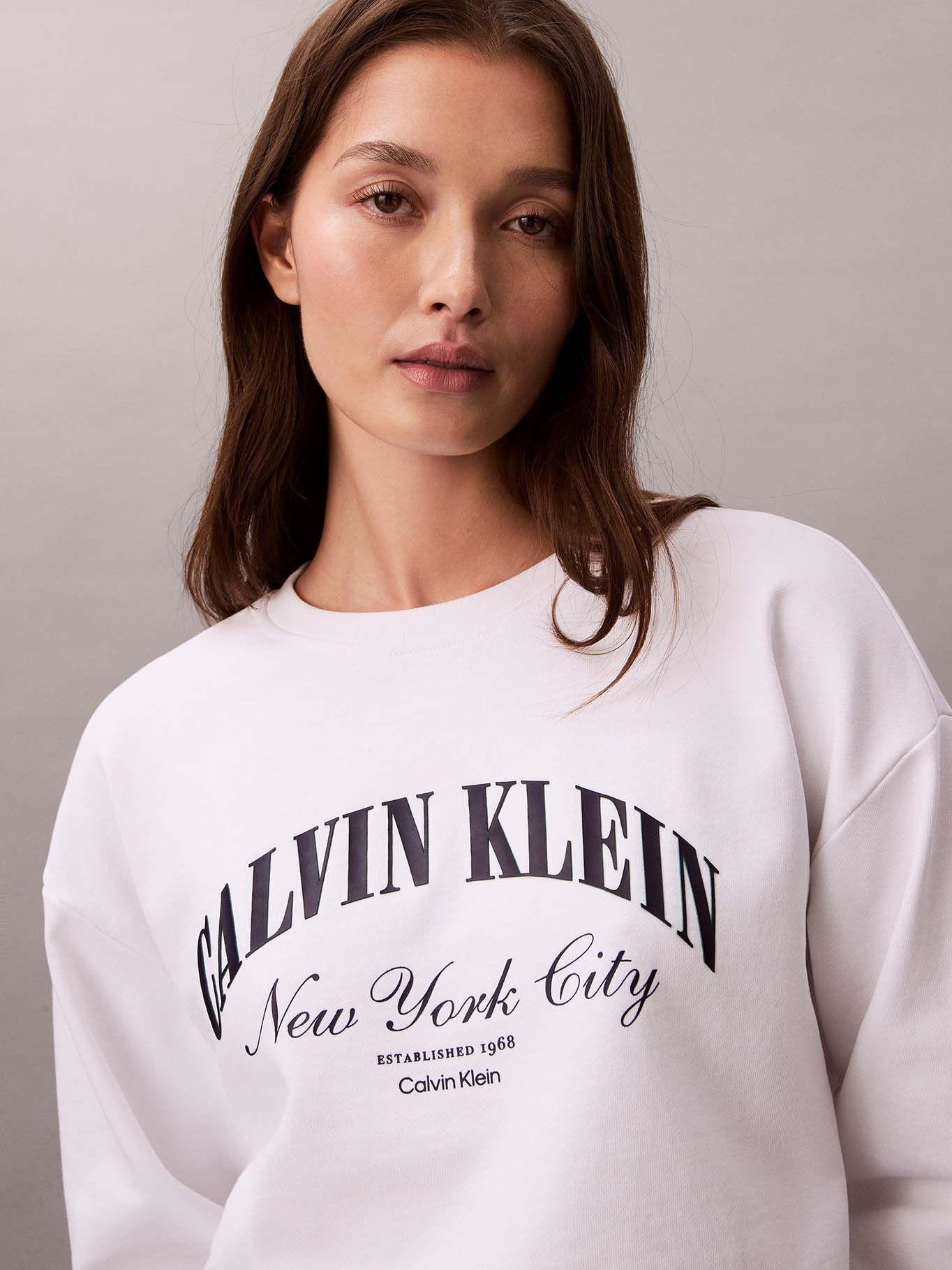 Polerón de Cuello Redondo con Logo Blanco Calvin Klein-4