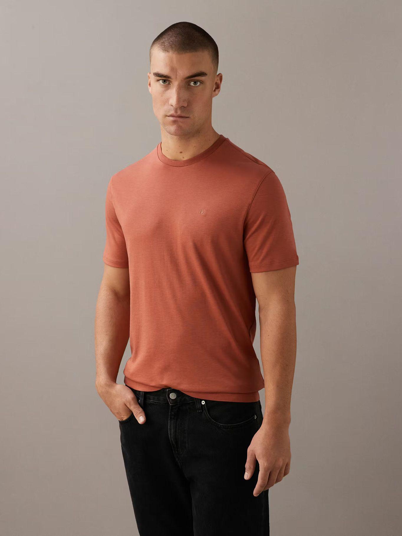 Polera Algodón Supima Logo Bordado Naranja Calvin Klein-0