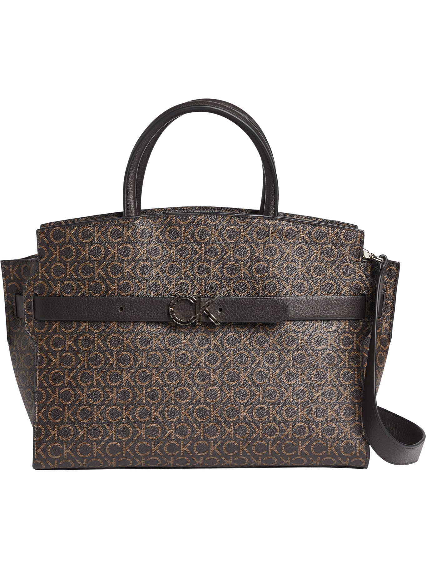 Cartera Satchel Re-Lock Mono Café Calvin Klein-0