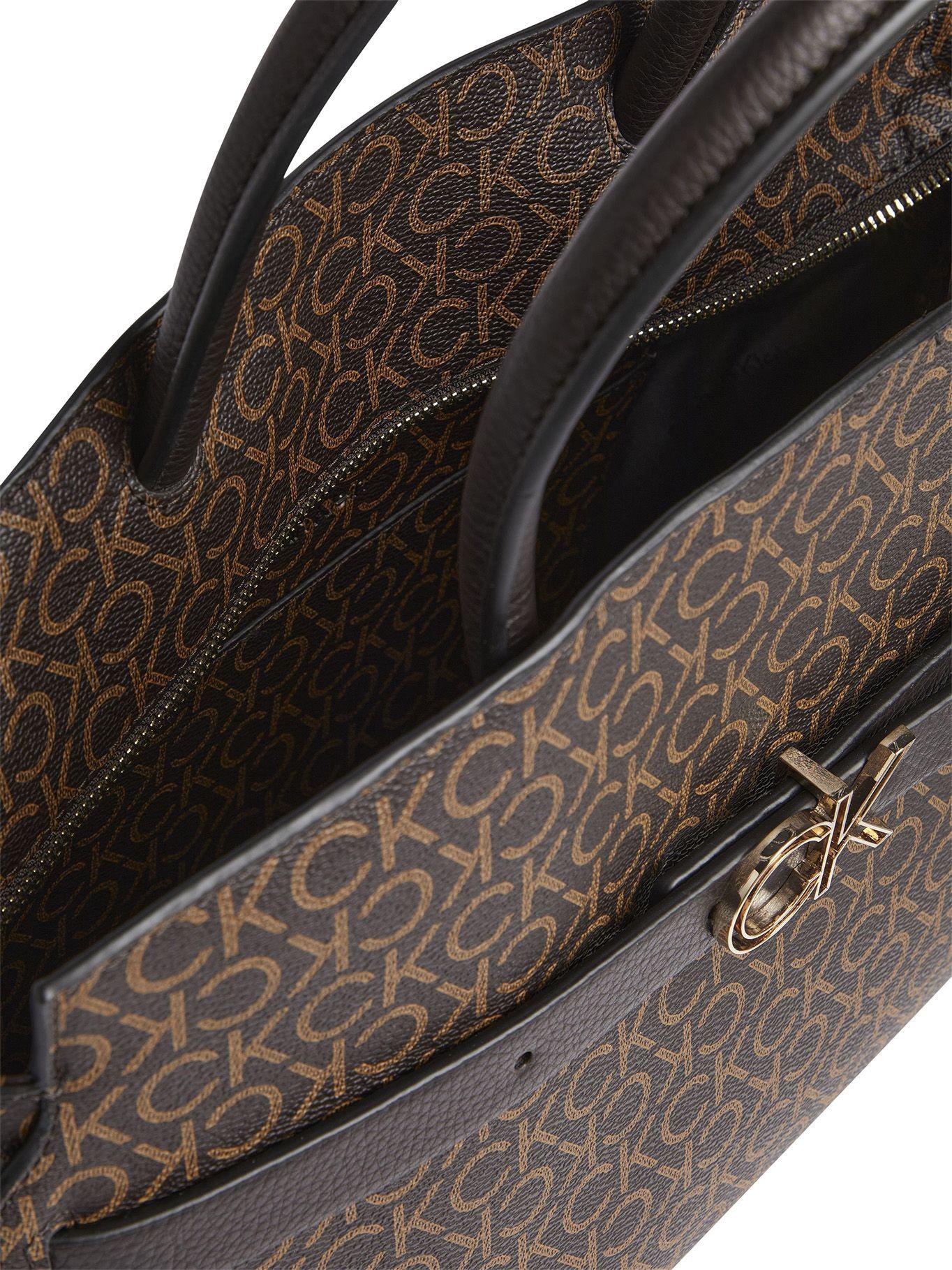 Cartera Satchel Re-Lock Mono Café Calvin Klein-2