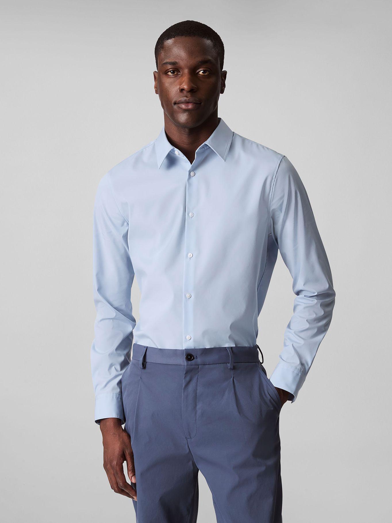 Camisa Slim Stretch Algodón Supima Celeste Calvin Klein-0