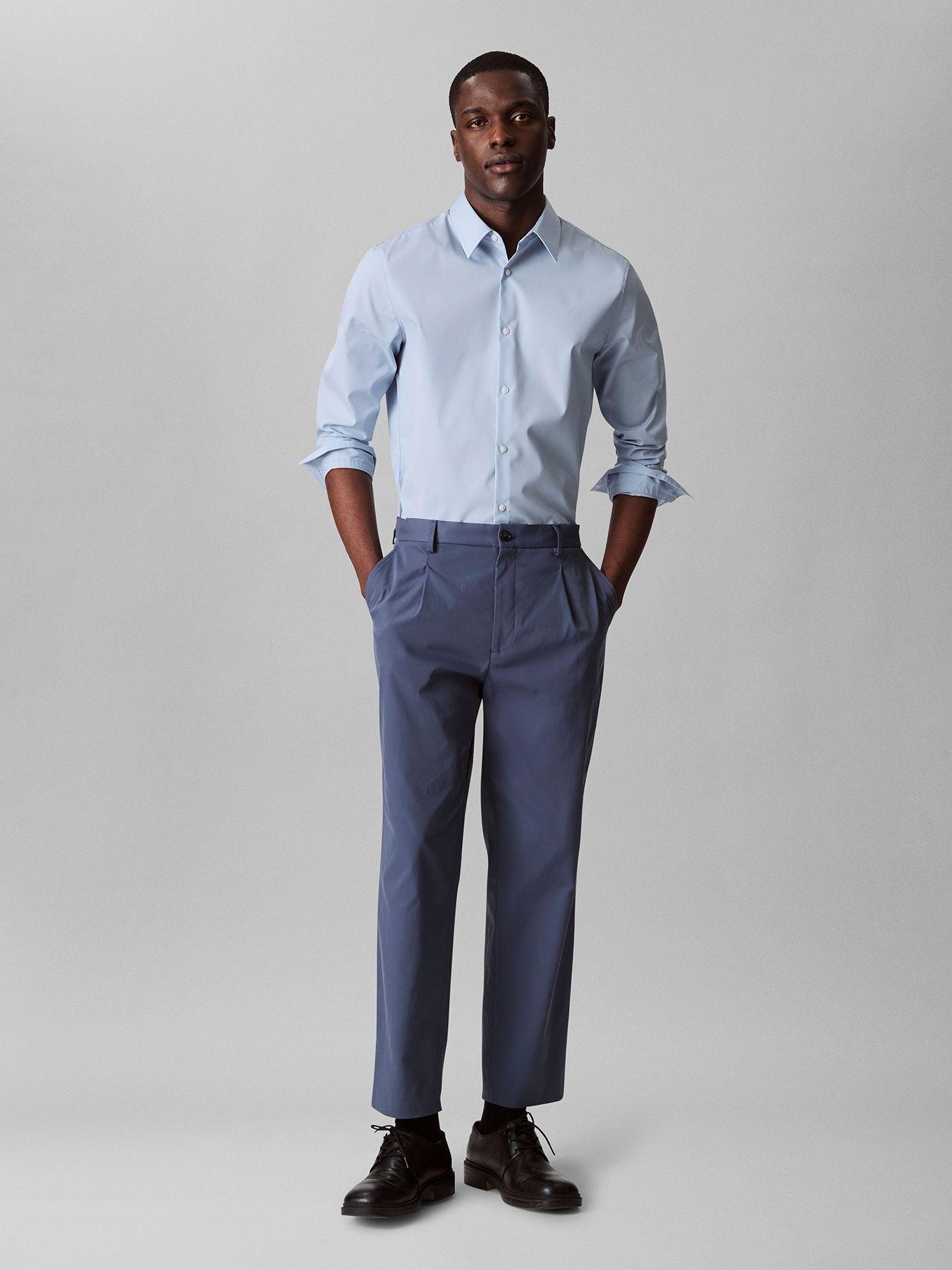 Camisa Slim Stretch Algodón Supima Celeste Calvin Klein-1