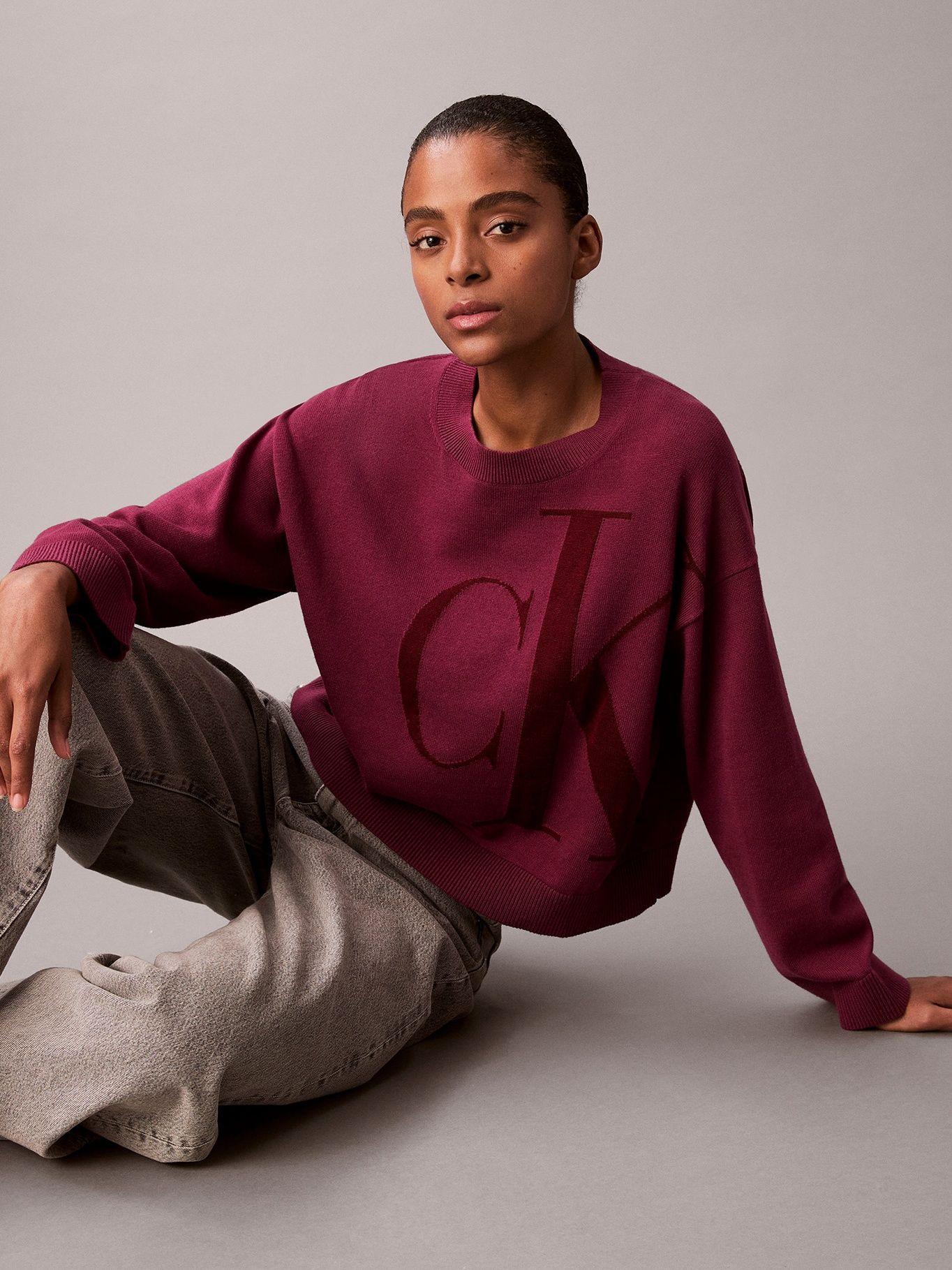 Sweater de Tejido Suave con Logo Burdeo Calvin Klein-3