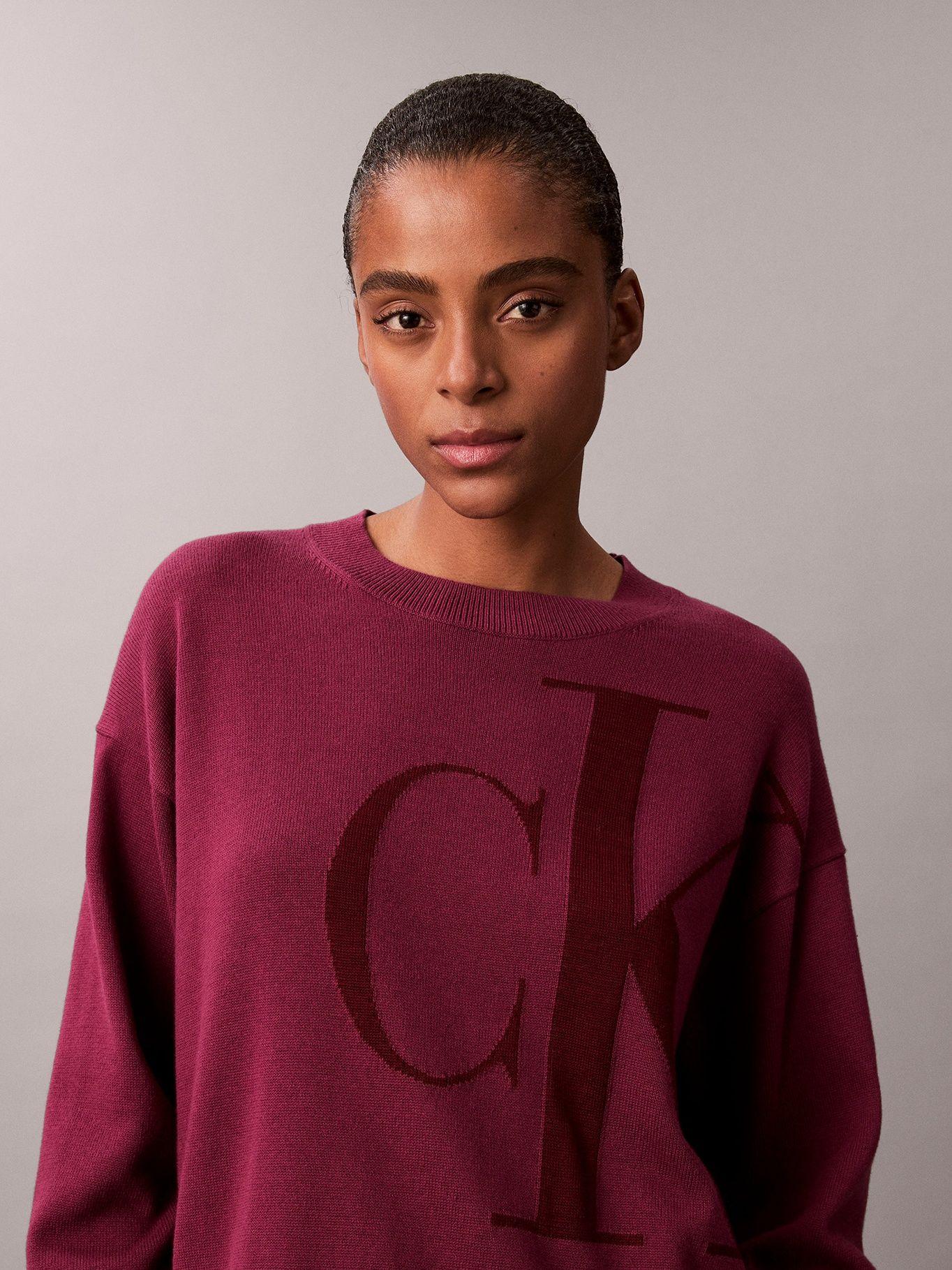 Sweater de Tejido Suave con Logo Burdeo Calvin Klein-4
