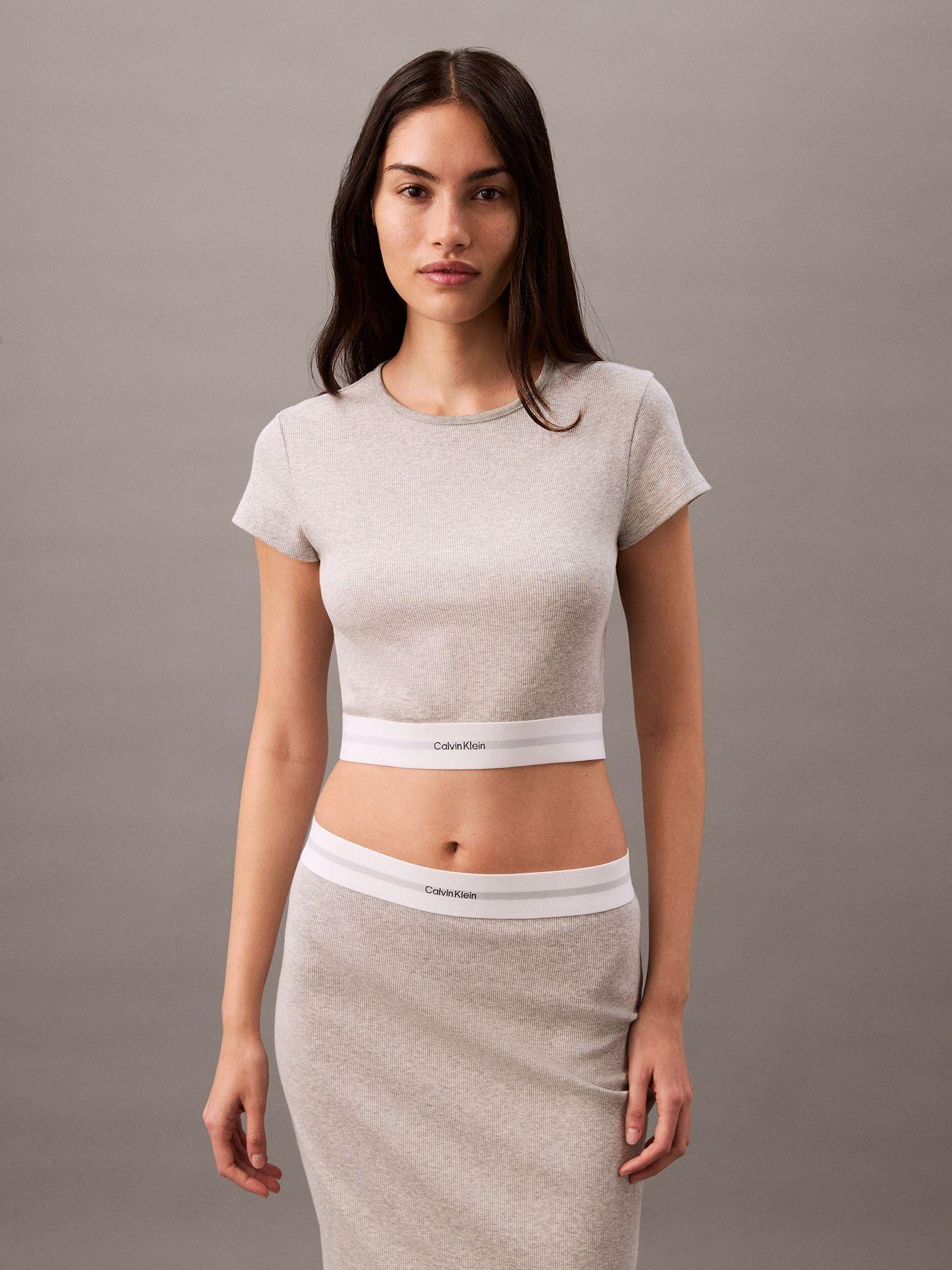 Polera de Pijama Rib Crop Gris Calvin Klein-0