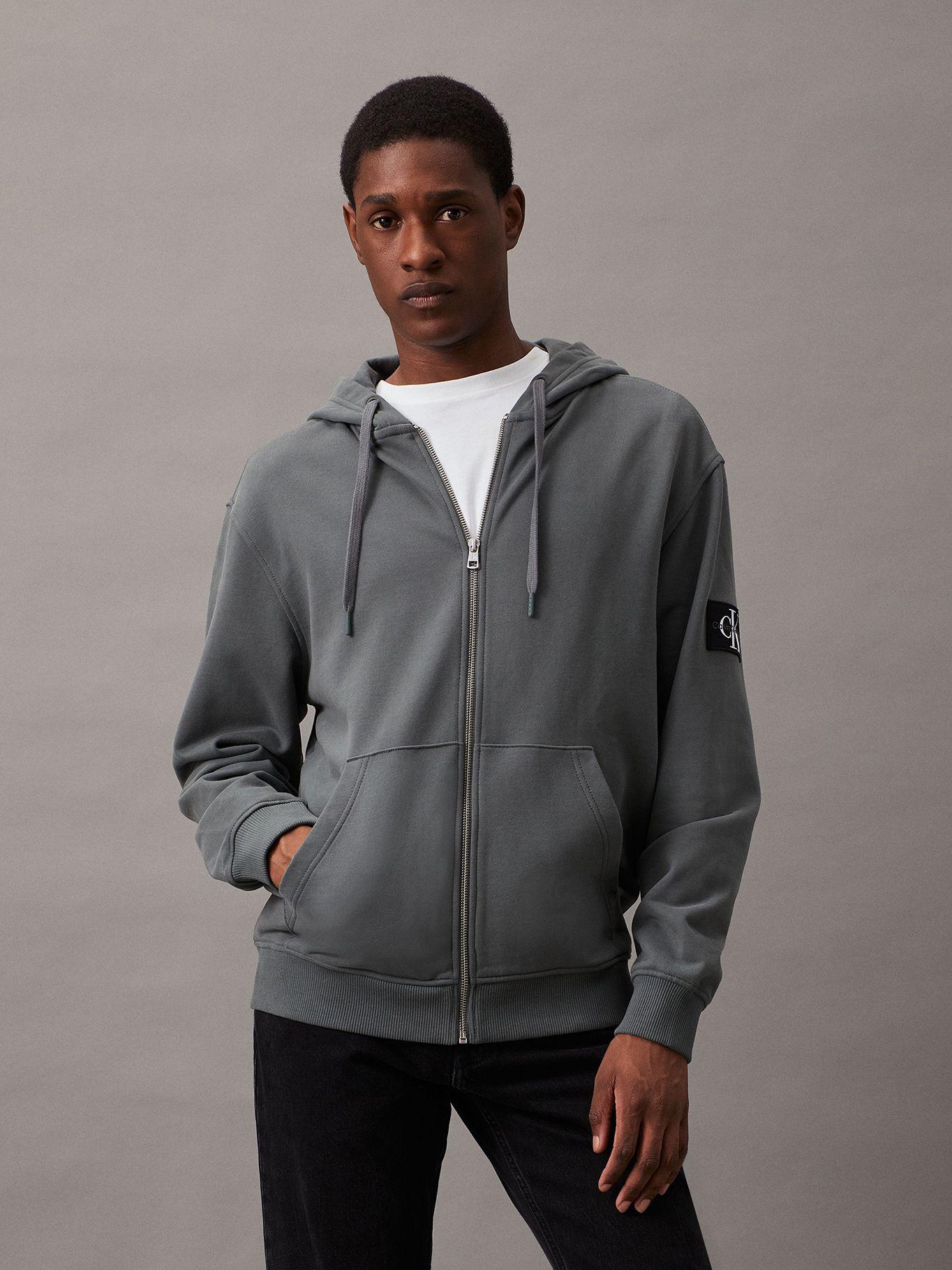 Polerón con Gorro Badge Zip Through Gris Calvin Klein-0