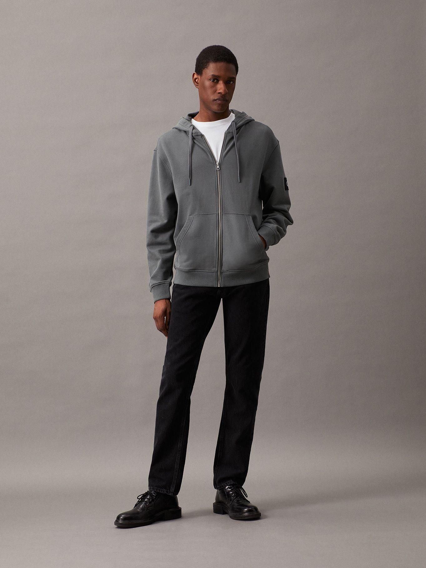 Polerón con Gorro Badge Zip Through Gris Calvin Klein-1