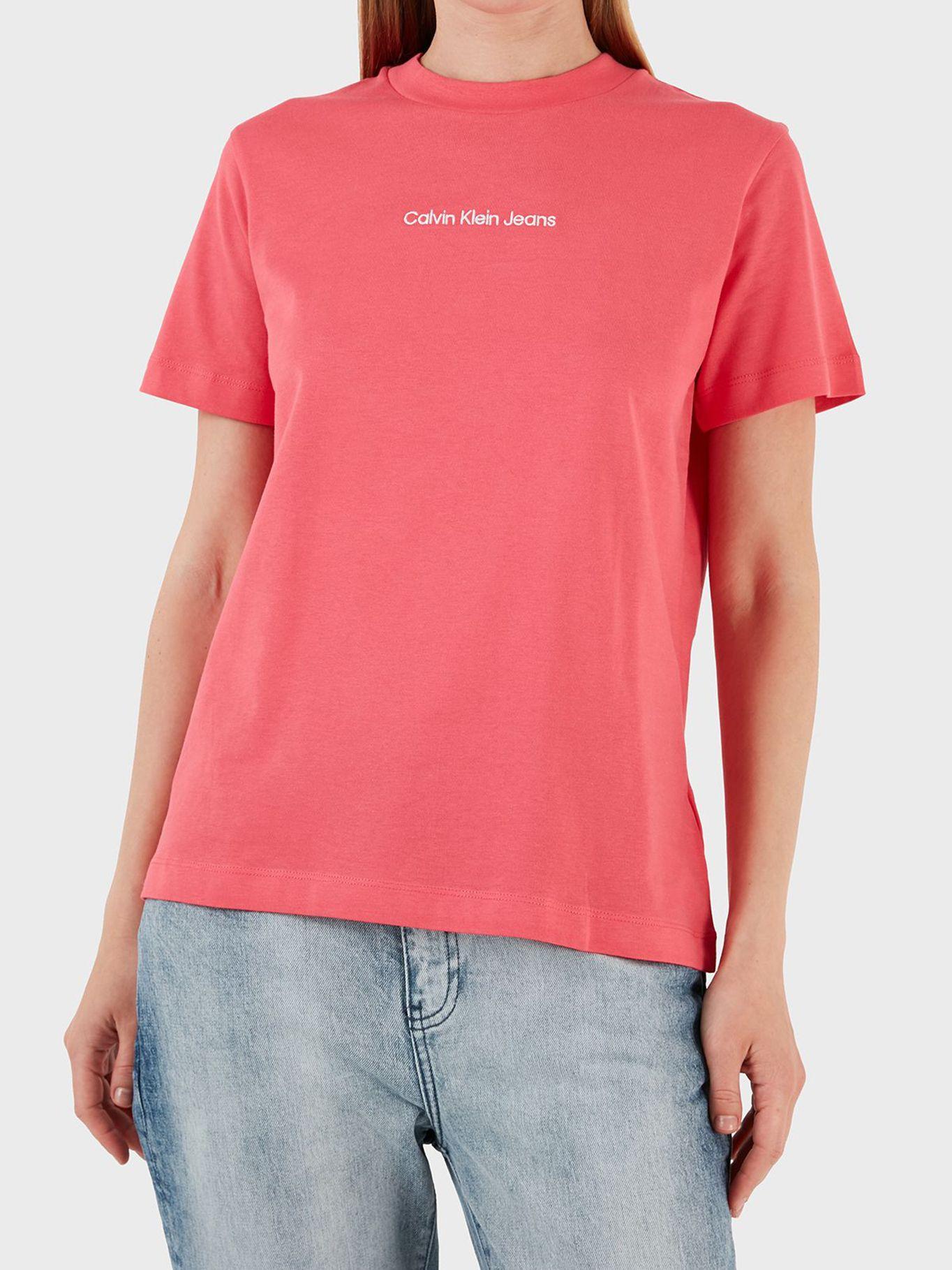 Camiseta con cuello redondo y logo Rosado Calvin Klein-0